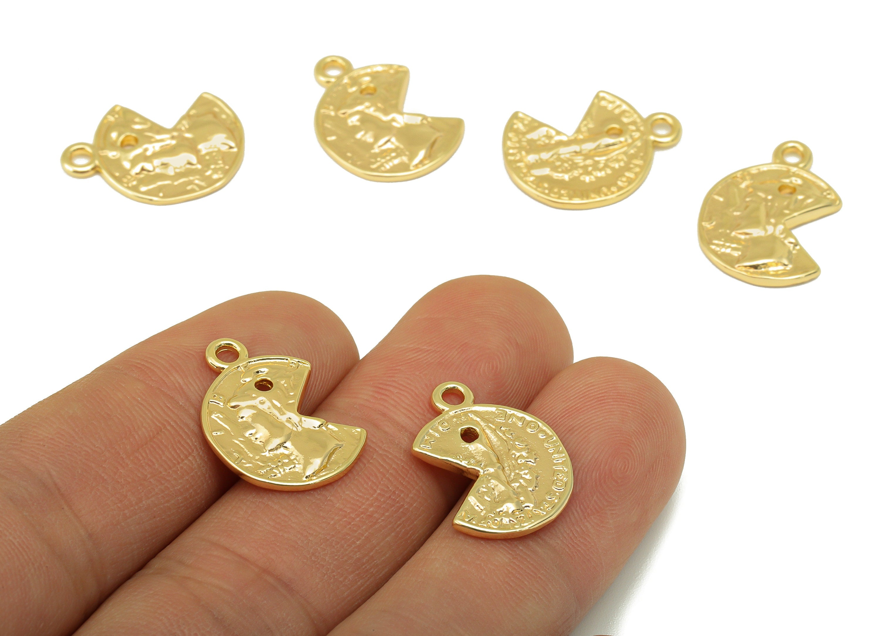Brass Pie Earring Charm - Portrait Pie Earring Charm - Textured Man Charm - For Necklace - 18K Real Gold Plated -19x 13.9x 1.9mm-RGP6291 - DOMEDBAZAAR