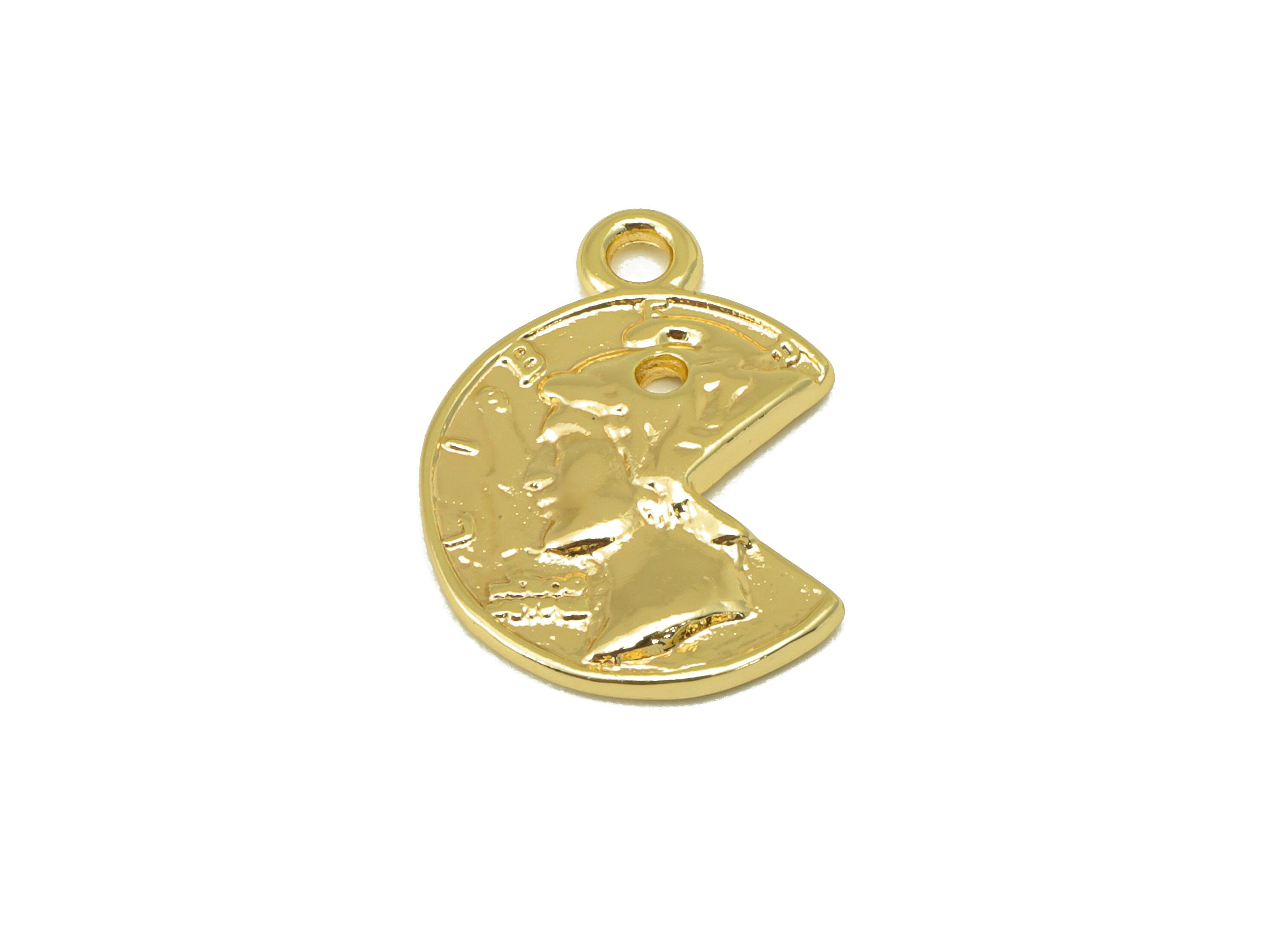 Brass Pie Earring Charm - Portrait Pie Earring Charm - Textured Man Charm - For Necklace - 18K Real Gold Plated -19x 13.9x 1.9mm-RGP6291 - DOMEDBAZAAR