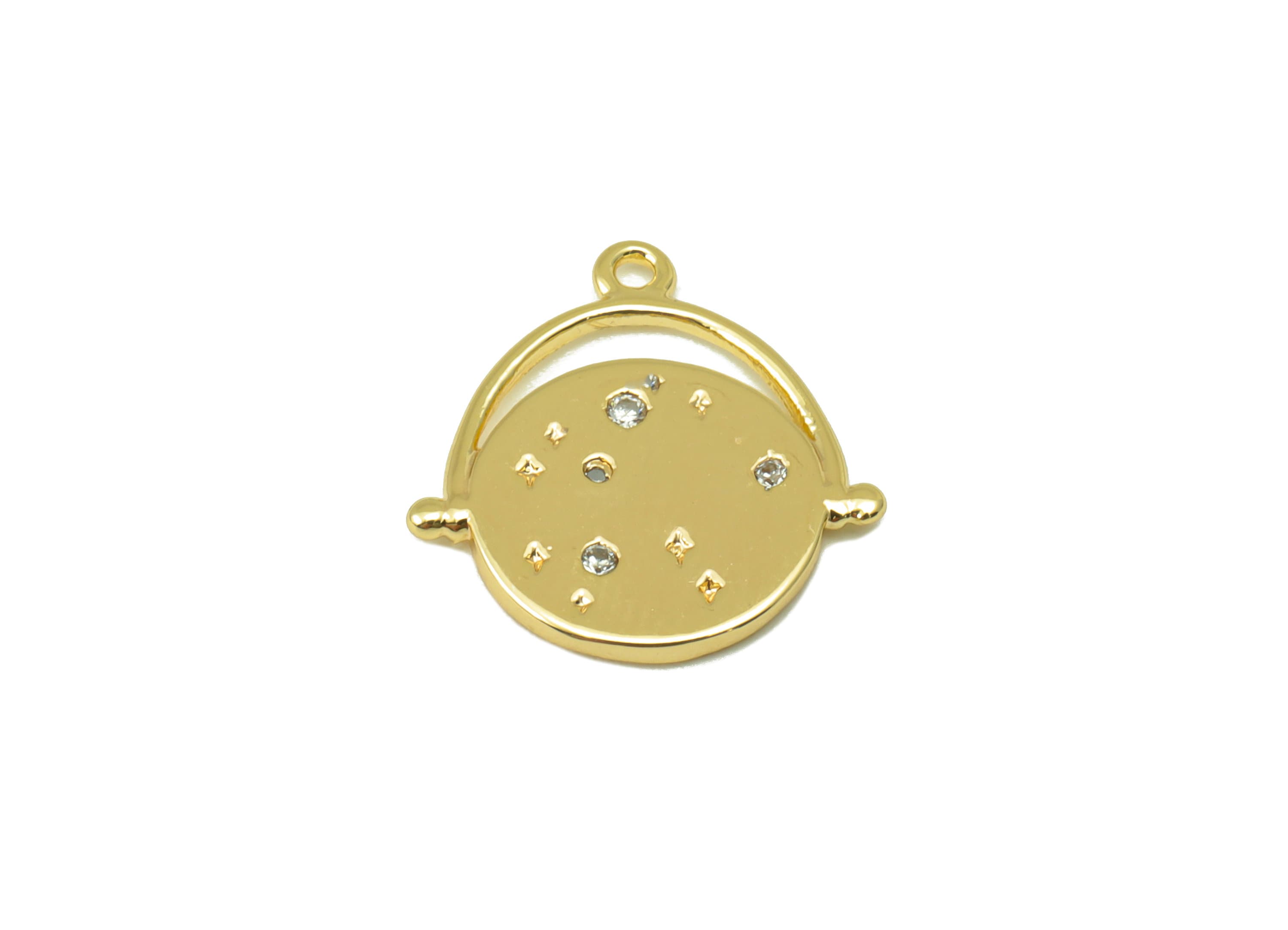 Brass Earring Charm - Cubic Zircon Earth Pendant - CZ Round Planet Earring - Earth Star for Necklace-18K Real Gold Plated- 16x15x2mm-RGP6293 - DOMEDBAZAAR