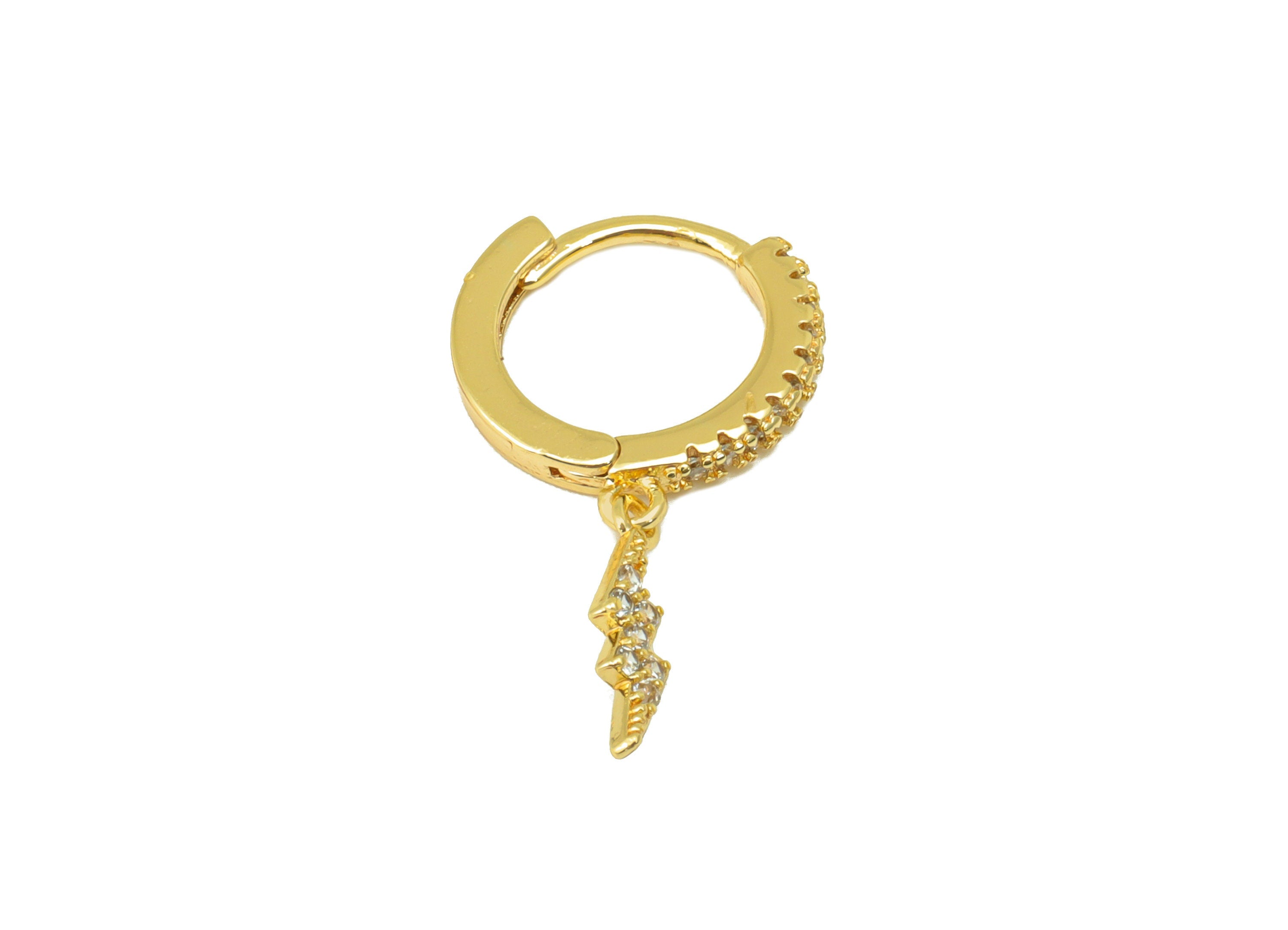 Brass Lighting Earring Clasp - Brass Hoop Clasp - Flash Huggie Hoop Clasp -Cubic Zirconia Clasp - 18K Real Gold Plated -24x13x2mm- RGP6424 - DOMEDBAZAAR
