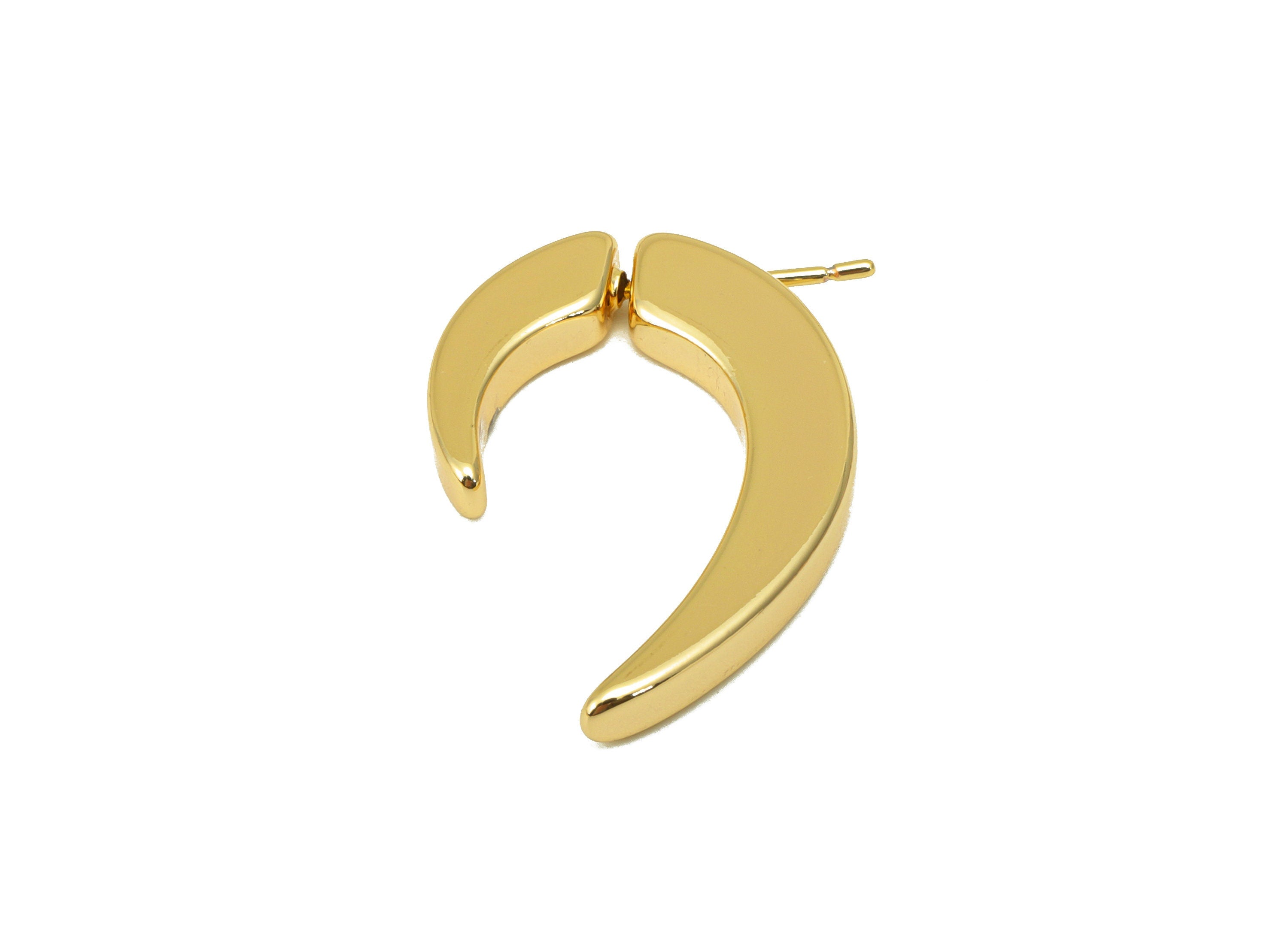 Brass Half Heart Earring Stud - Brass Earring Post - Brass Swivel Earring Post -925 Silver - 18K Real Gold Plated -27x17x 3mm- RGP6686 - DOMEDBAZAAR