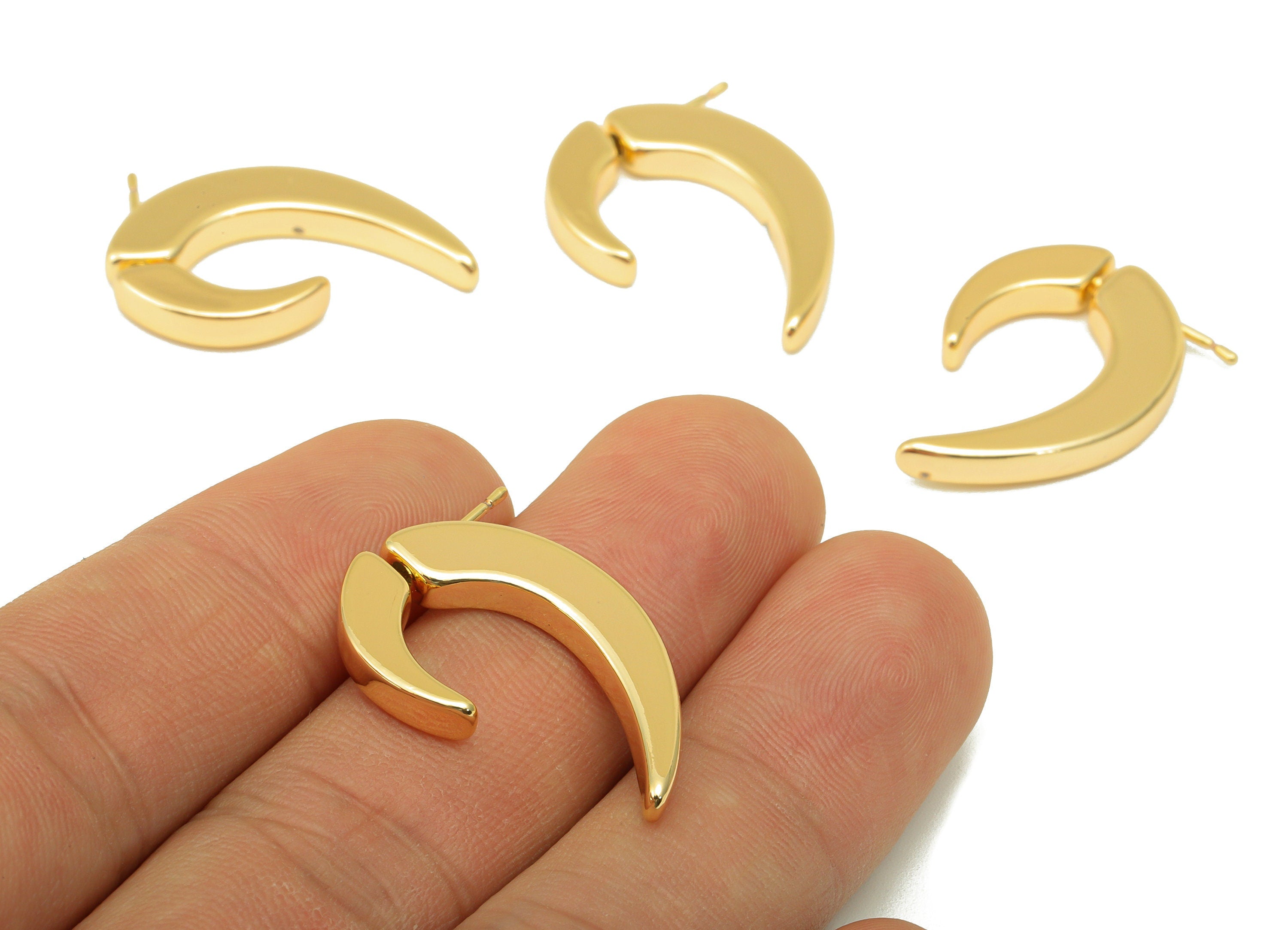 Brass Half Heart Earring Stud - Brass Earring Post - Brass Swivel Earring Post -925 Silver - 18K Real Gold Plated -27x17x 3mm- RGP6686 - DOMEDBAZAAR