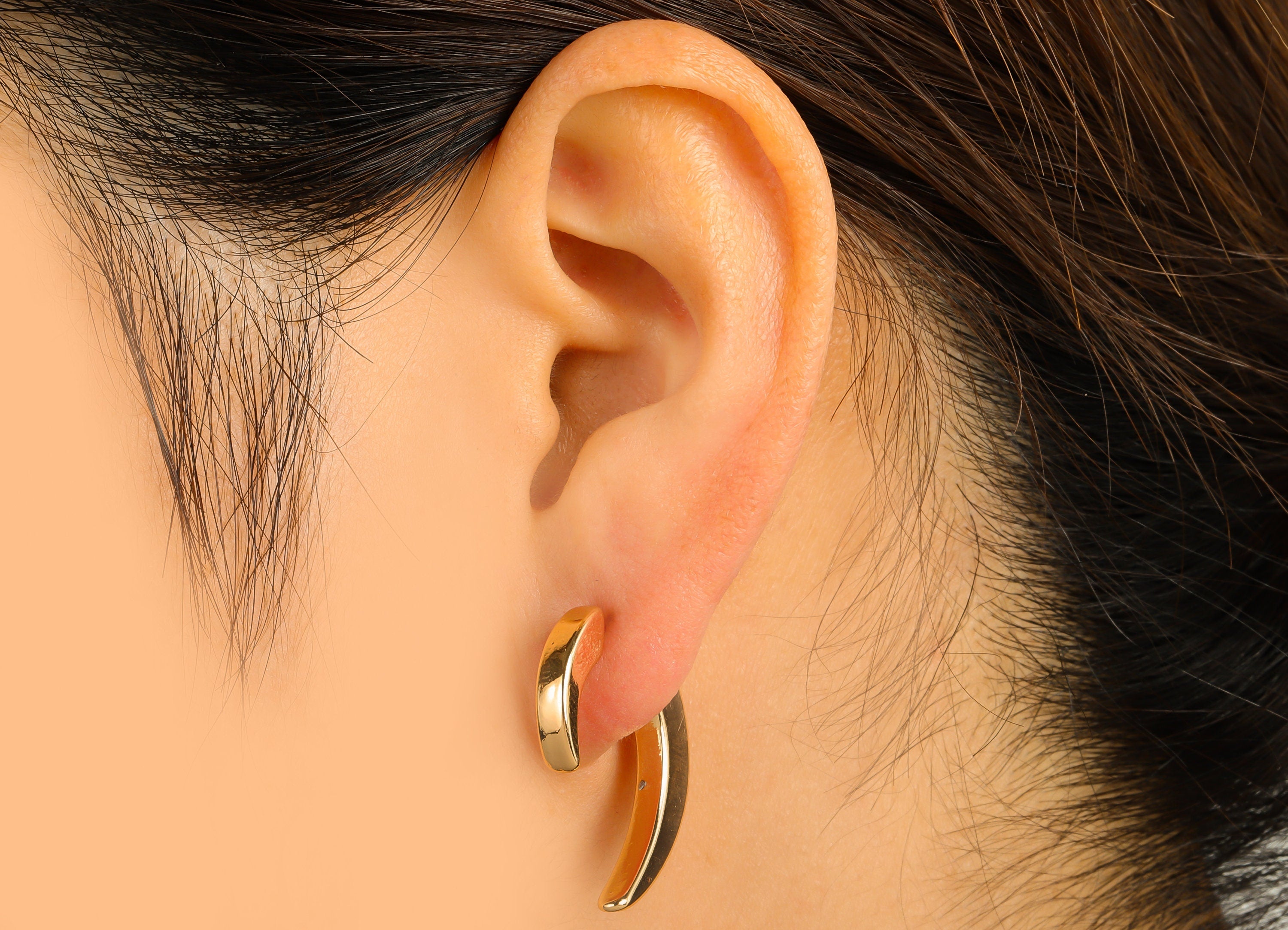 Brass Half Heart Earring Stud - Brass Earring Post - Brass Swivel Earring Post -925 Silver - 18K Real Gold Plated -27x17x 3mm- RGP6686 - DOMEDBAZAAR