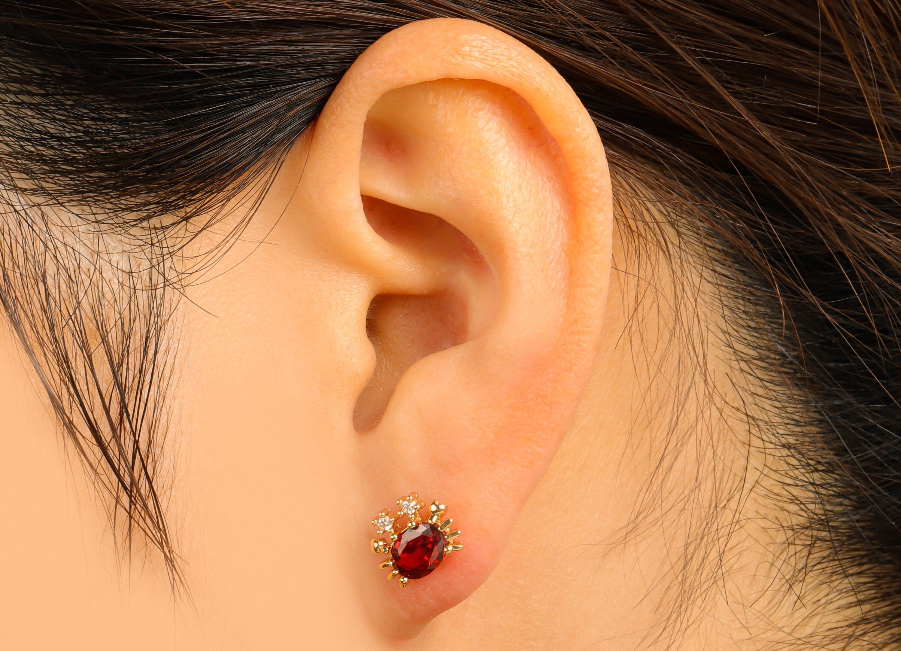 Brass Crab Earring Stud - Red Crab Earring Post - Brass Animal Earring Post - Cubic Zirconia - 18K Real Gold Plated -8x10x 3.06mm- RGP6683 - DOMEDBAZAAR