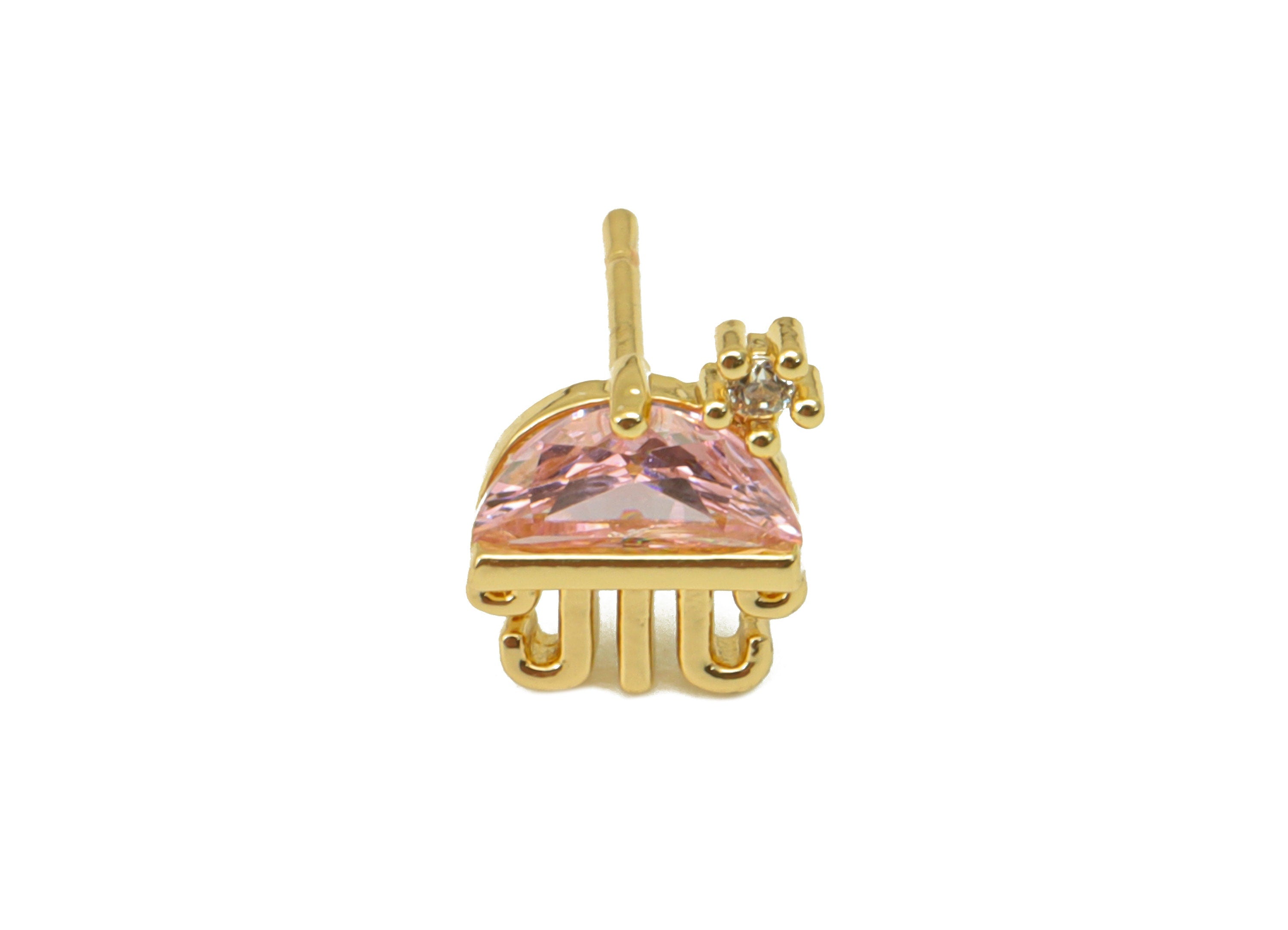 Brass Jellyfish Earring Stud - Pink Jellyfish Earring Post - Marine Earring Post - Cubic Zirconia - 18K Real Gold Plated -9x7x2mm- RGP6684 - DOMEDBAZAAR