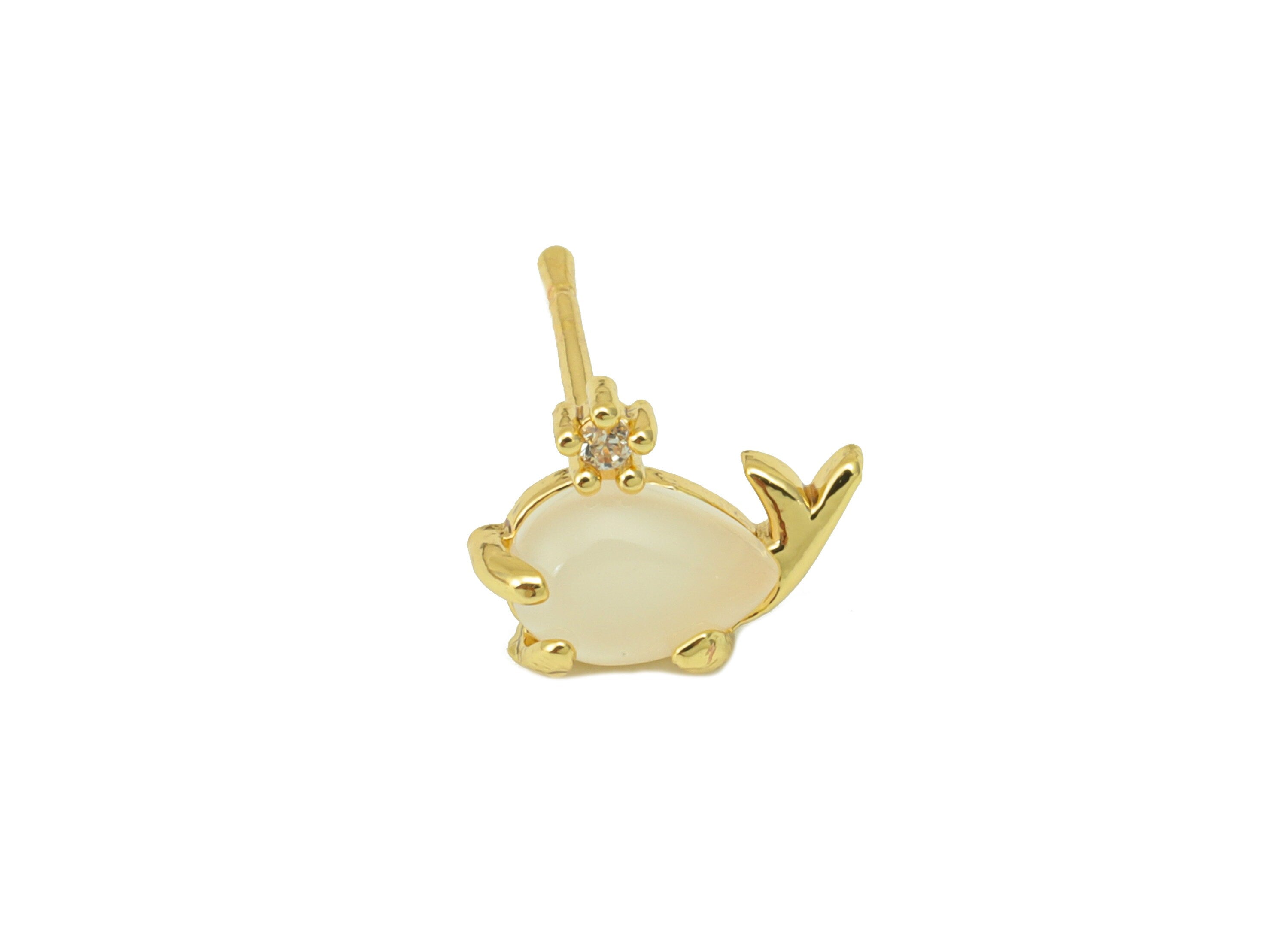 Brass Whale Earring Stud - Pink Whale Earring Post - Marine Earring Post - Cubic Zirconia - 18K Real Gold Plated -10x 7.88x 3.58mm- RGP6685 - DOMEDBAZAAR