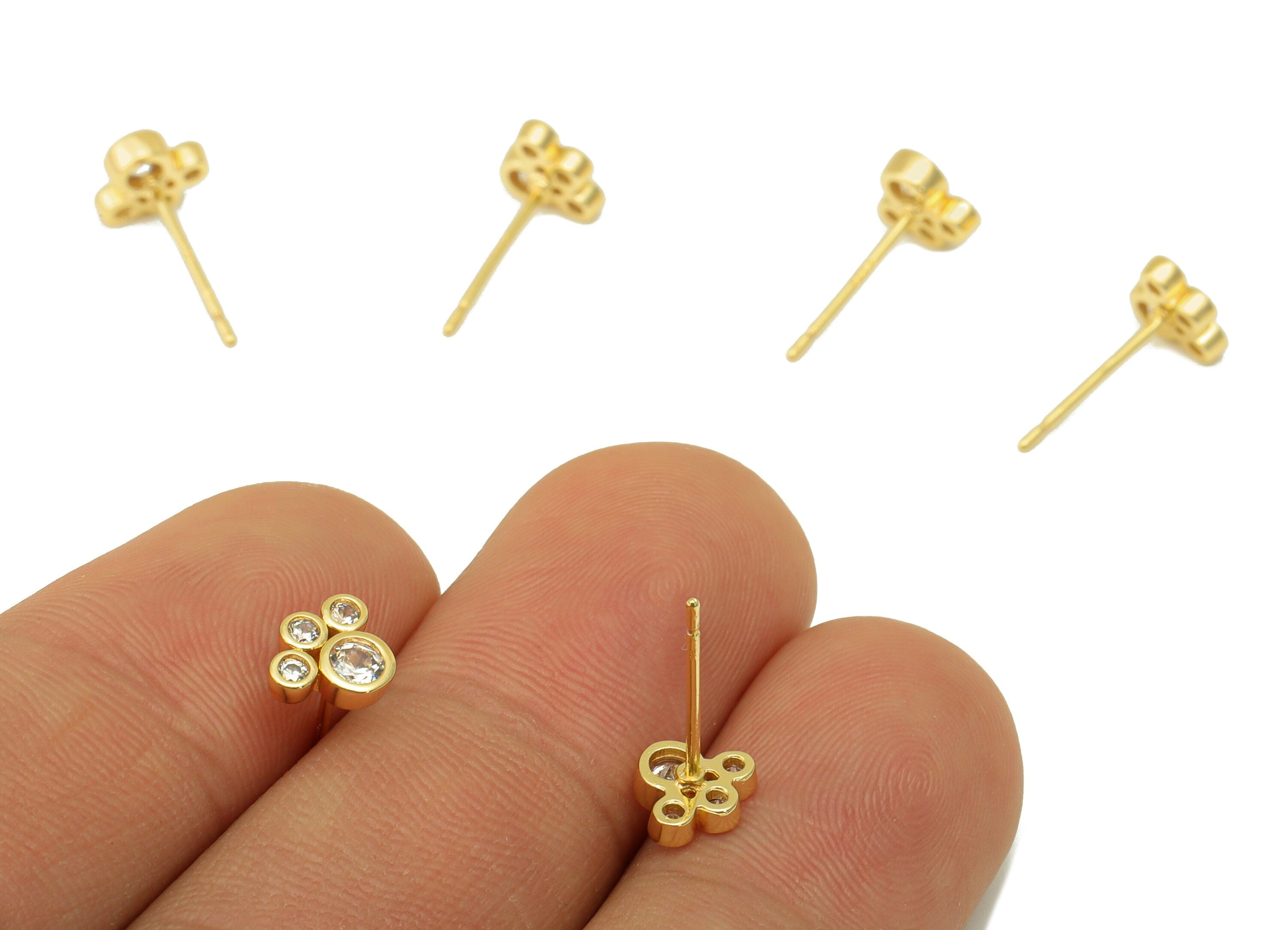 Brass Dog Paw Earrings Studs - Brass Paw Earring Post - Animal Foot Earring Post- Cubic Zirconia - 18K Real Gold Plated -7x6x1.67mm- RGP6327 - DOMEDBAZAAR