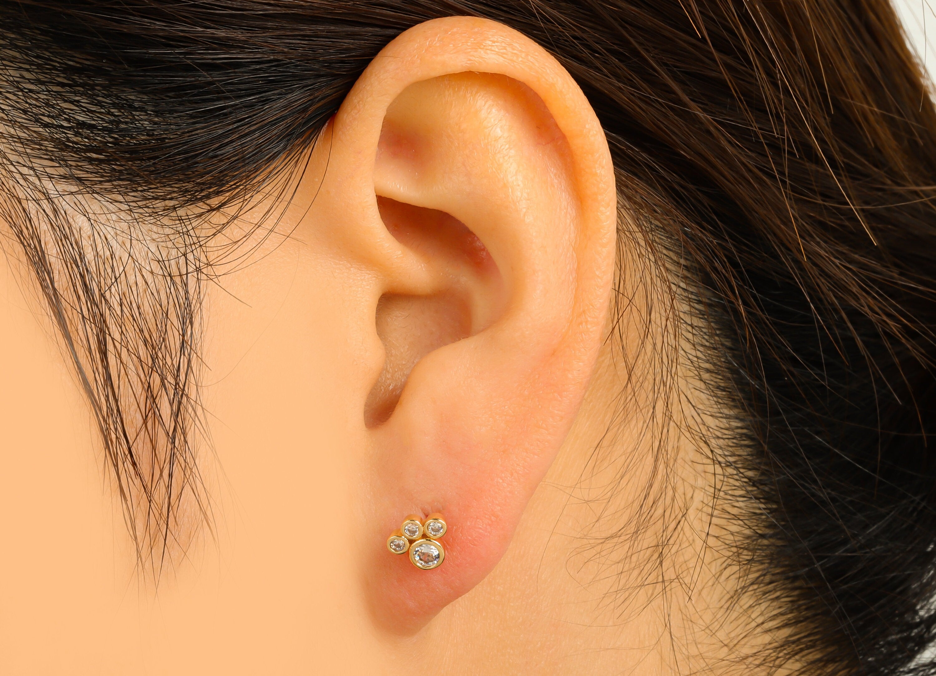 Brass Dog Paw Earrings Studs - Brass Paw Earring Post - Animal Foot Earring Post- Cubic Zirconia - 18K Real Gold Plated -7x6x1.67mm- RGP6327 - DOMEDBAZAAR