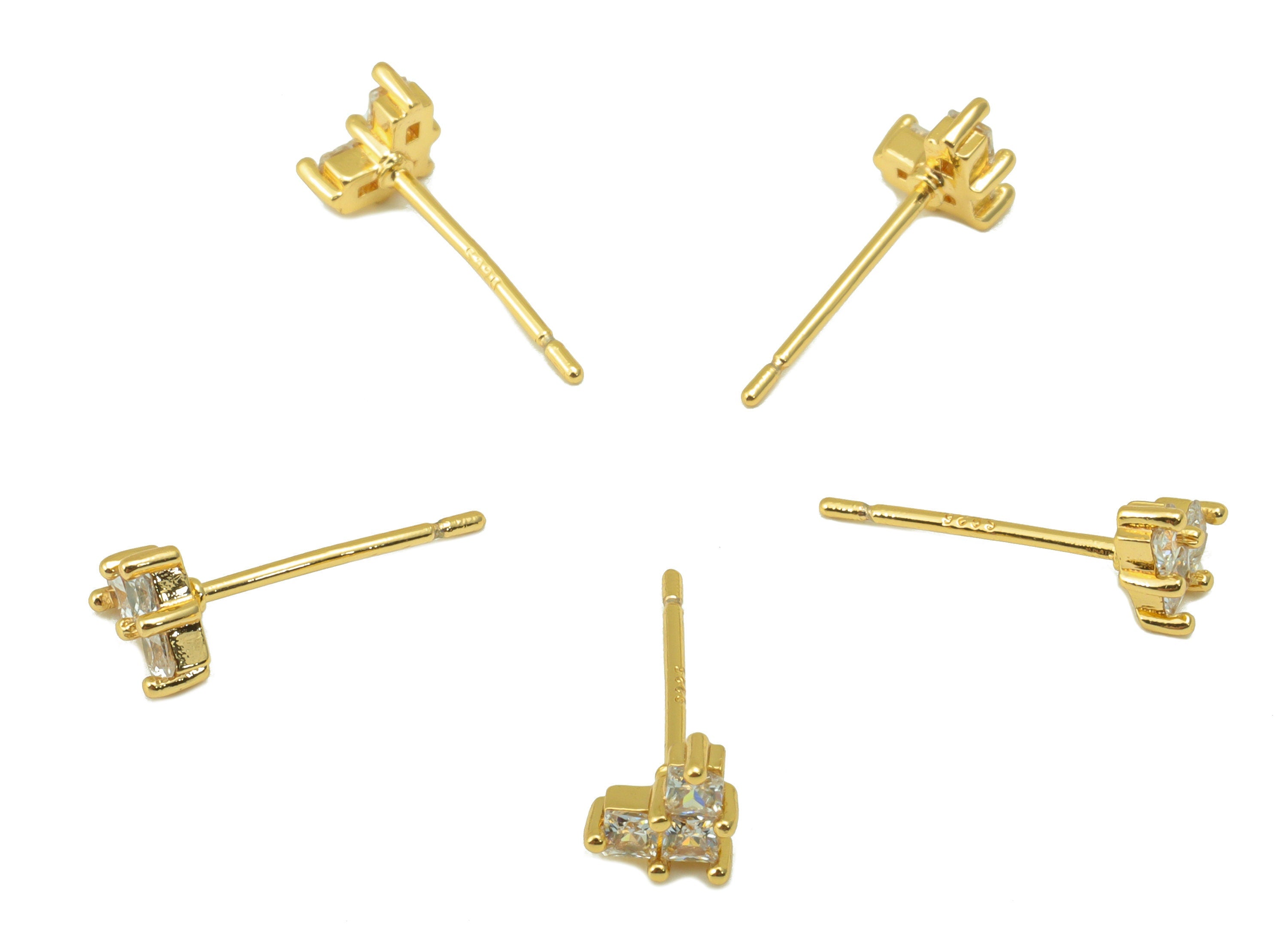 Brass Heart Earrings Studs - Brass Cubic Zircon Heart Earring Post - Mini Heart Stud Earring - 18K Real Gold Plated -5x 5.82x 2.4mm- RGP6371 - DOMEDBAZAAR