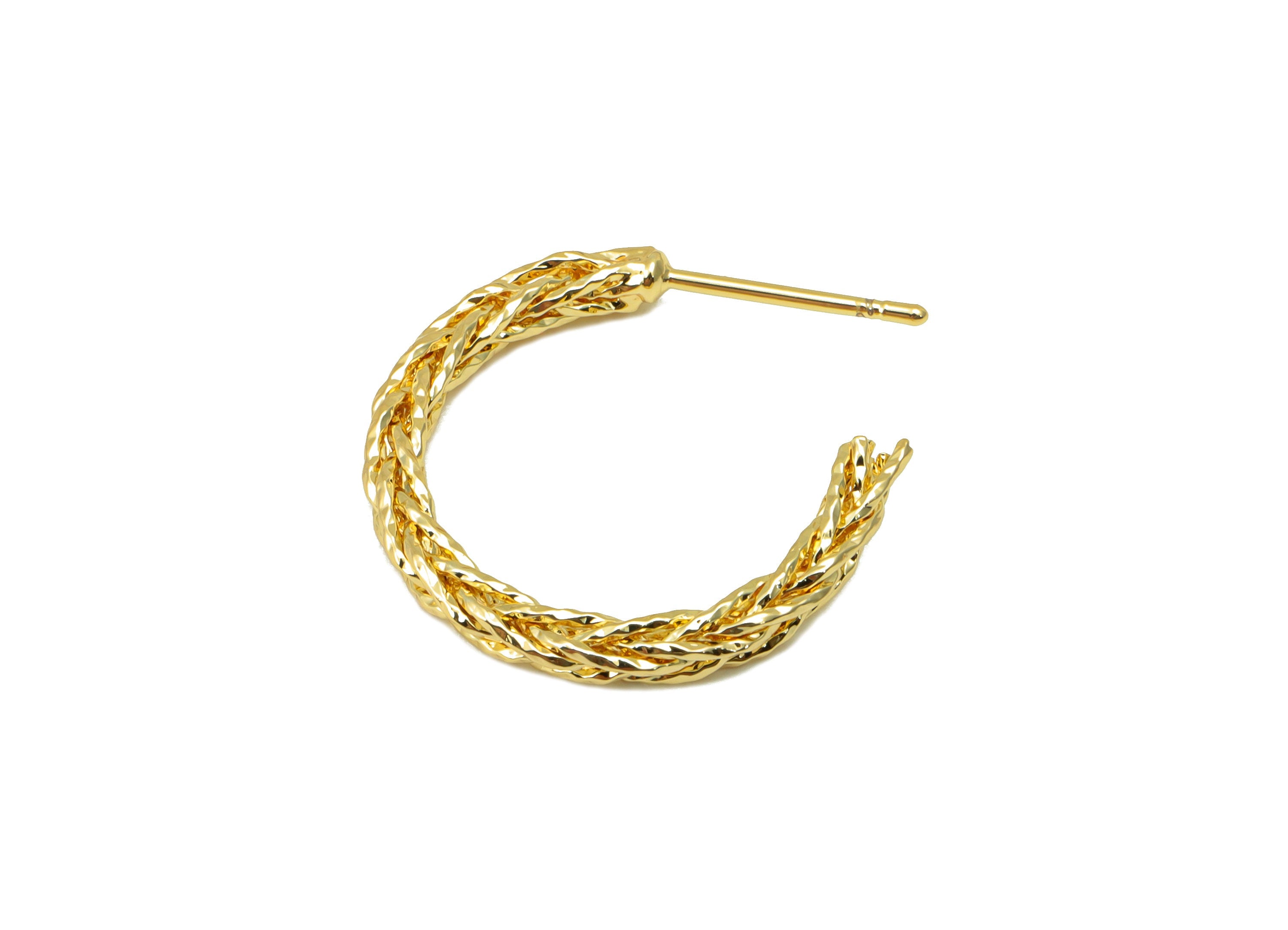 Brass Twist Chain Earrings Studs - Brass Hoop Open Earring Post - Hoop C Earring Post - 18K Real Gold Plated -20x 25.08x 2.65mm- RGP6302 - DOMEDBAZAAR