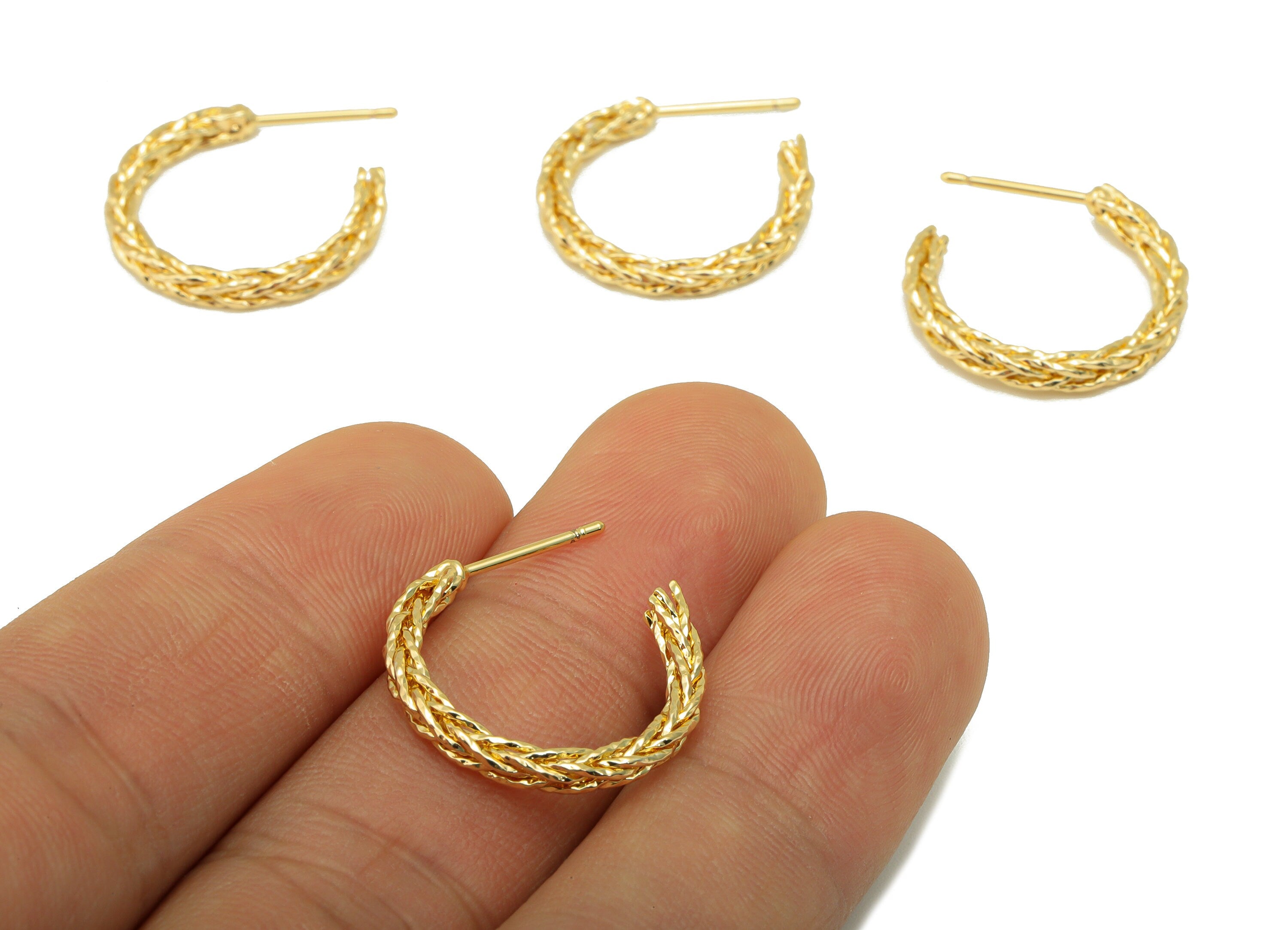 Brass Twist Chain Earrings Studs - Brass Hoop Open Earring Post - Hoop C Earring Post - 18K Real Gold Plated -20x 25.08x 2.65mm- RGP6302 - DOMEDBAZAAR