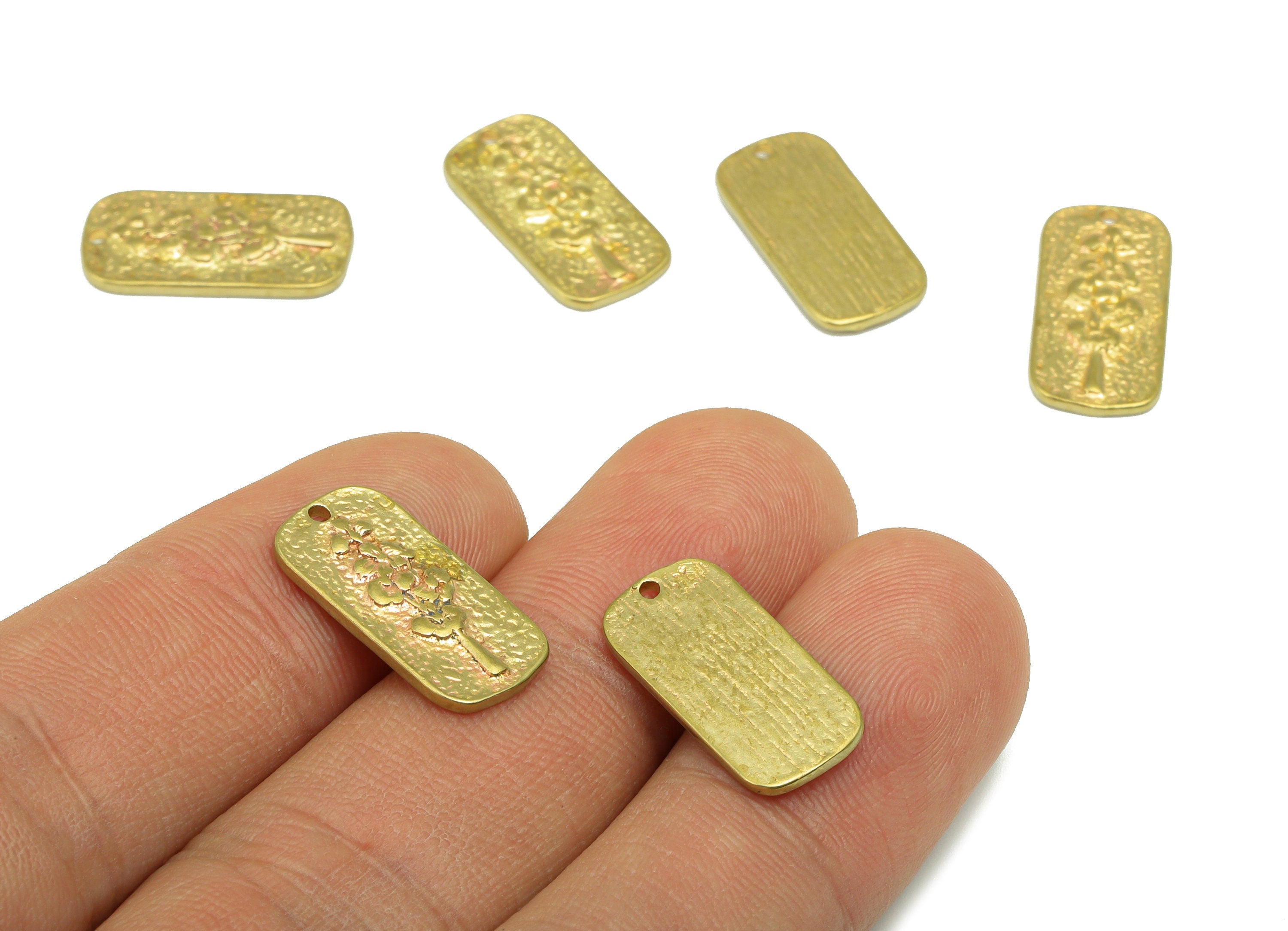 Brass Oval Rectangle Earring-Raw Brass Hammered Charm-Botanical Charms- lavernder Flower- Flower Pendant-Earring Charm -12x 10x2.78mm-PP8511 - DOMEDBAZAAR