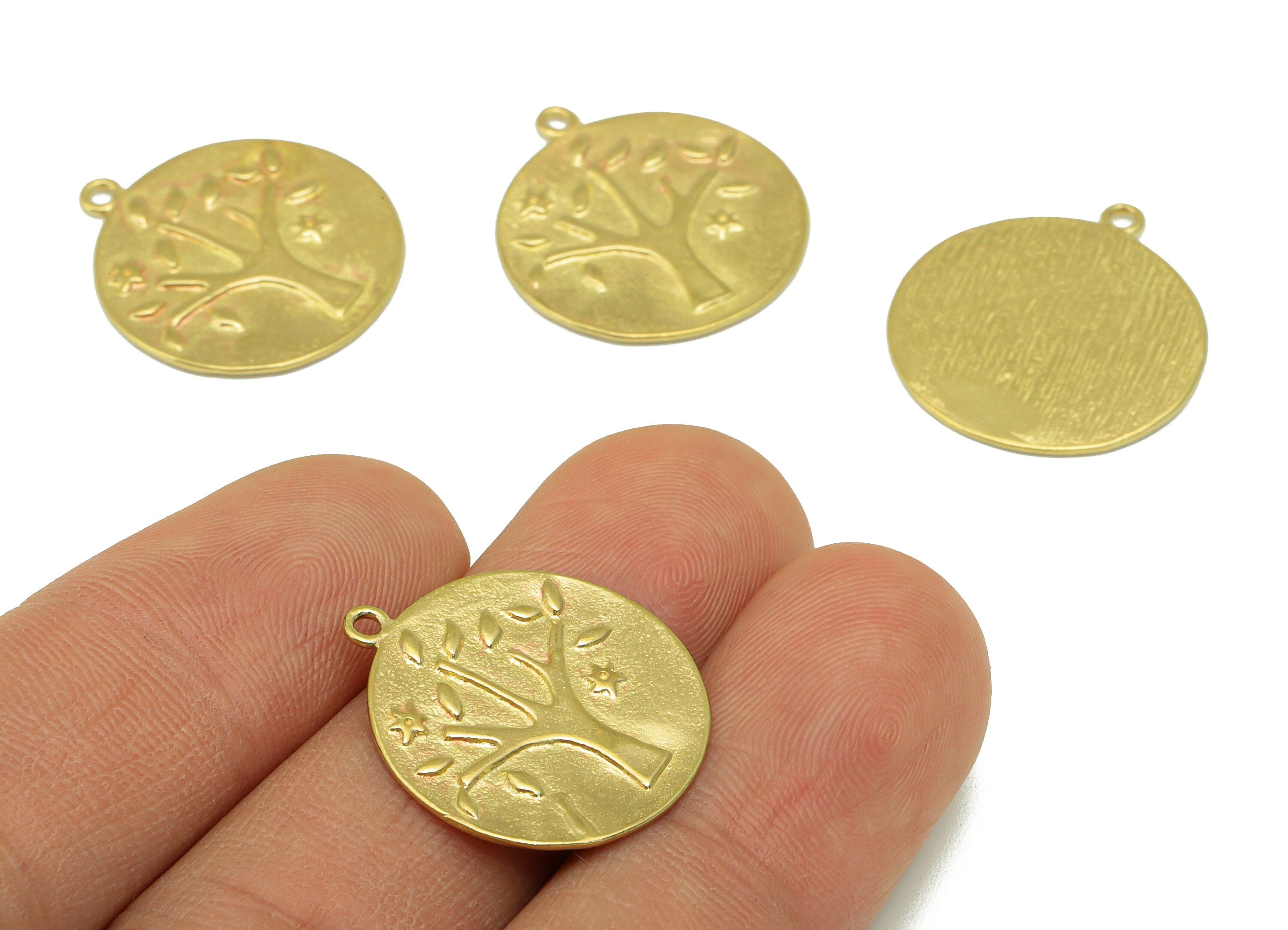 Brass Round Earring - Raw Brass Tree Of life Pendant - Botanical Charm - Earring Charm -Jewelry Supplies - 22 x 20 x 1mm--PP8509 - DOMEDBAZAAR