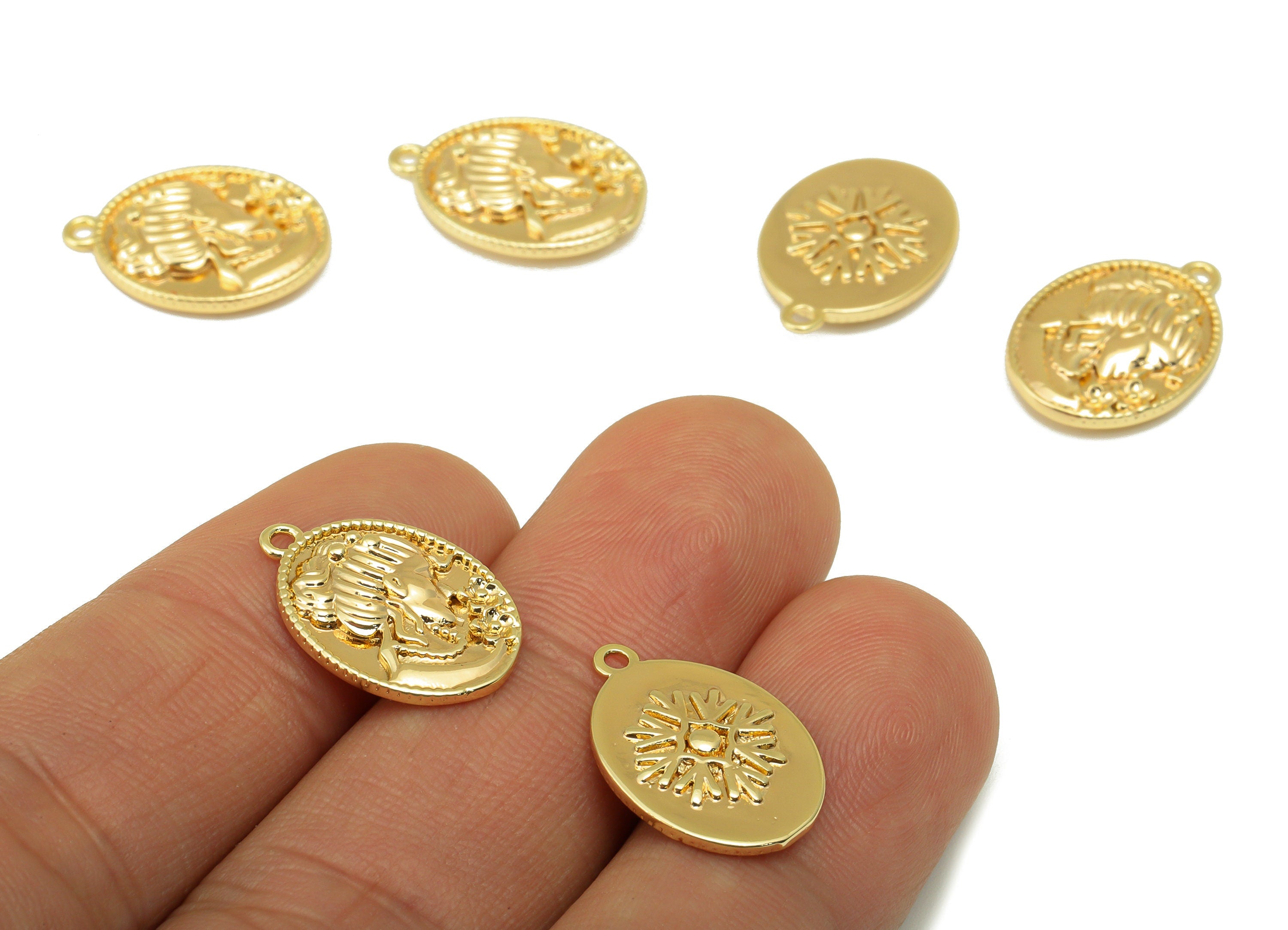 Brass Ellipse Charm - Brass Flower Earring Charm - Portrait Oval Frame Gold Charm - For Necklace - 18K Real Gold Plated -18x12x3mm-RGP6317 - DOMEDBAZAAR