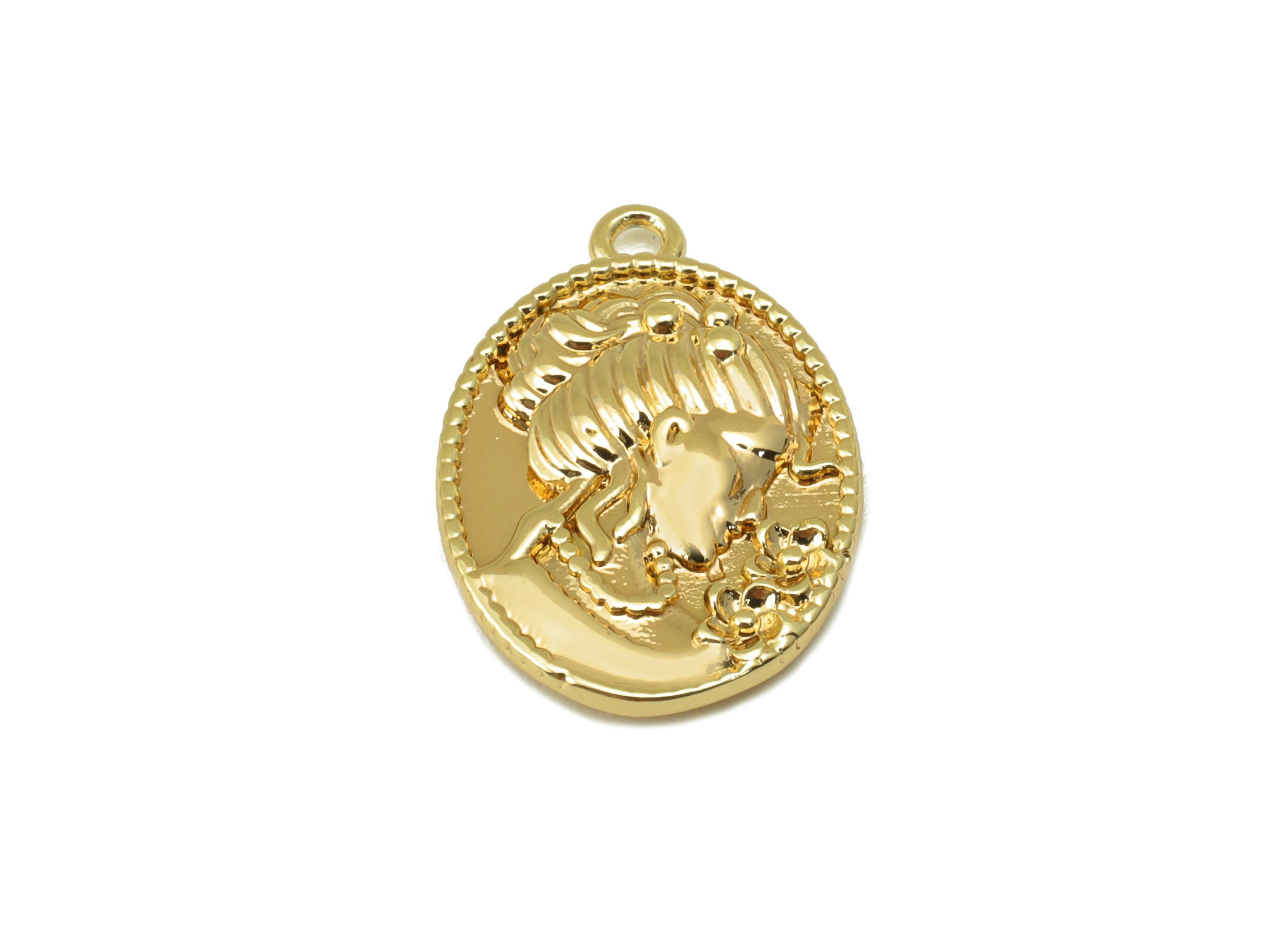 Brass Ellipse Charm - Brass Flower Earring Charm - Portrait Oval Frame Gold Charm - For Necklace - 18K Real Gold Plated -18x12x3mm-RGP6317 - DOMEDBAZAAR