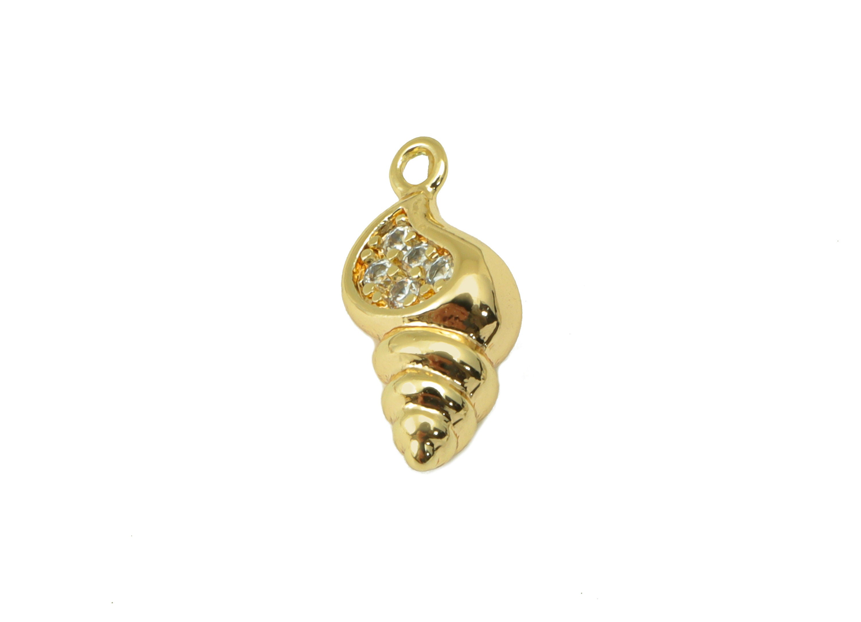 Brass Conch Charm - Brass Seashell CZ Earring Charm - Cubic Zirconia Earring Charm - For Necklace - 18K Real Gold Plated -14x6x5mm-RGP6319 - DOMEDBAZAAR