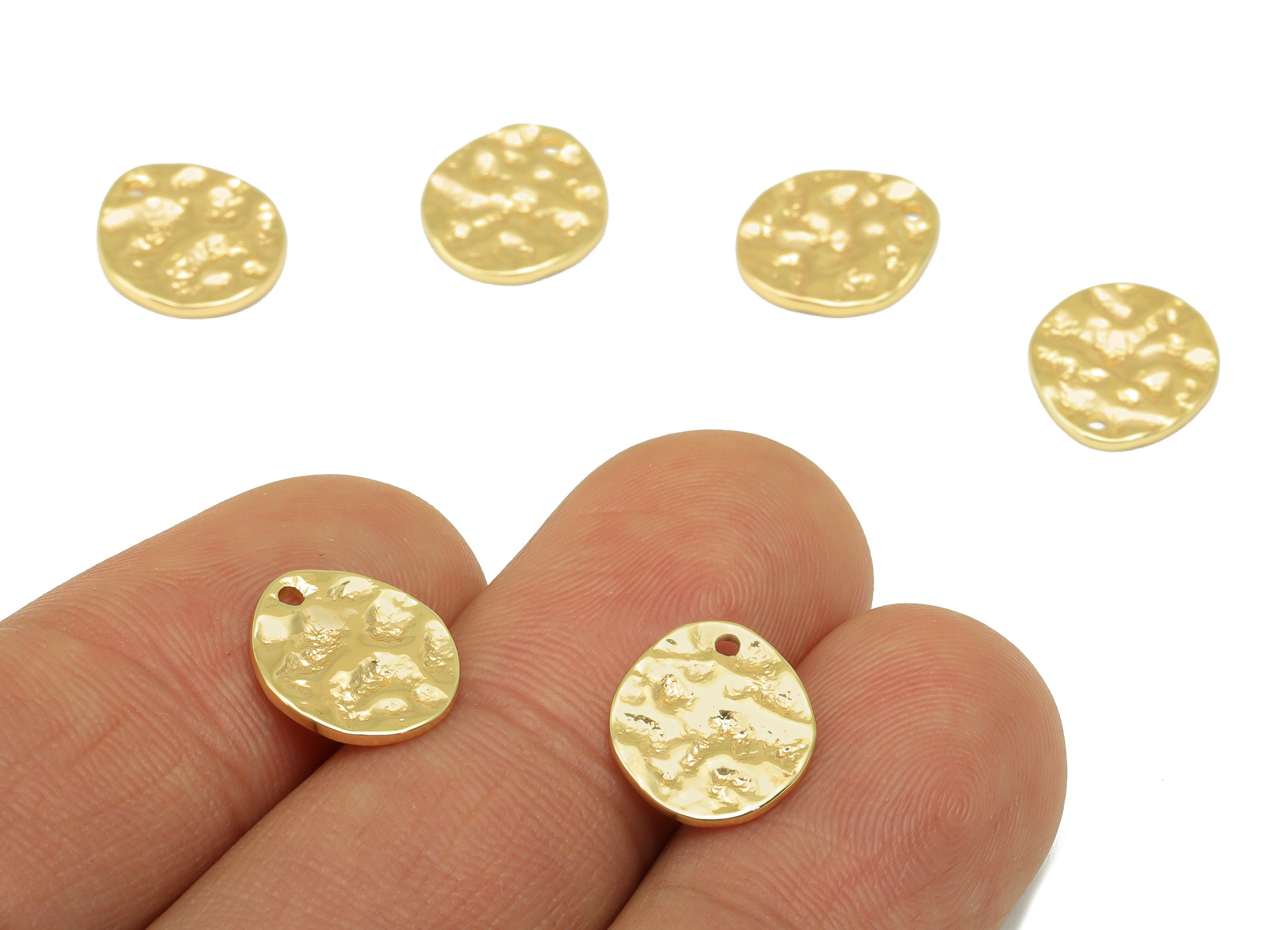 Brass Round Charm - Brass Hammered Earring Charm - Brass Whelk Seashell Charm - For Necklace - 18K Real Gold Plated -11.8x10.36x1mm-RGP6322 - DOMEDBAZAAR