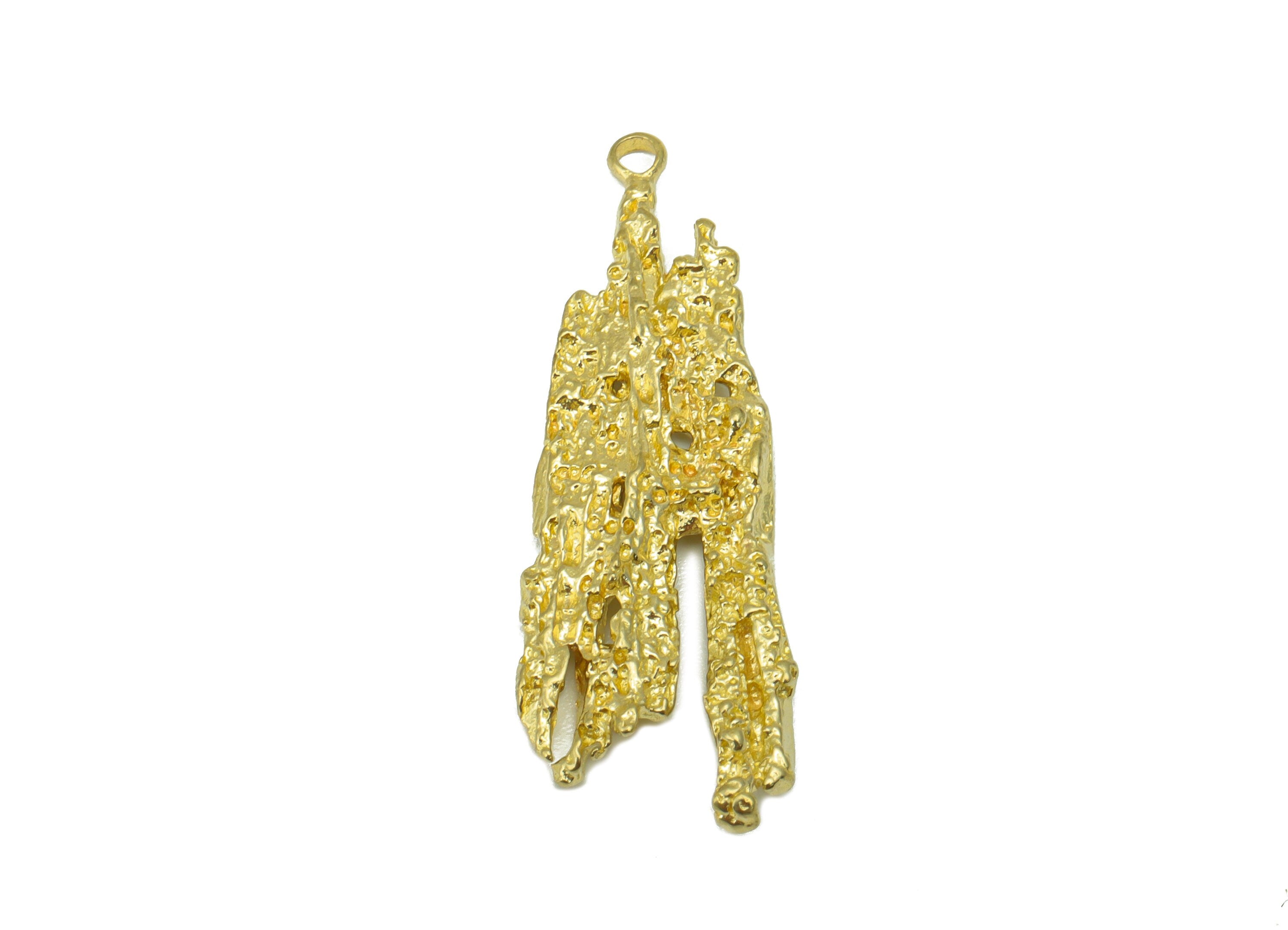 Brass Tree Bark Earring - Raw Brass Tree Bark Pendant - Cliff Charm- Earring Pendant --Jewelry Supplies - 36x 11x 3.6mm--PP8505 - DOMEDBAZAAR
