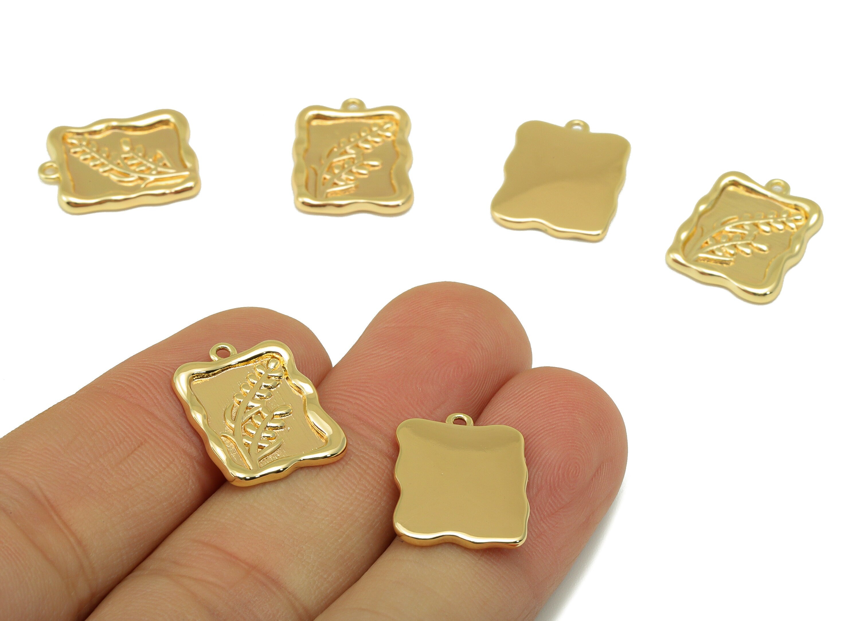 Brass Rectangle Frame Charm - Brass Ear of Wheat Earring Charm - Botanical Textured Pendant - 18K Real Gold Plated - 18x13.8x1.58mm- RGP6340 - DOMEDBAZAAR