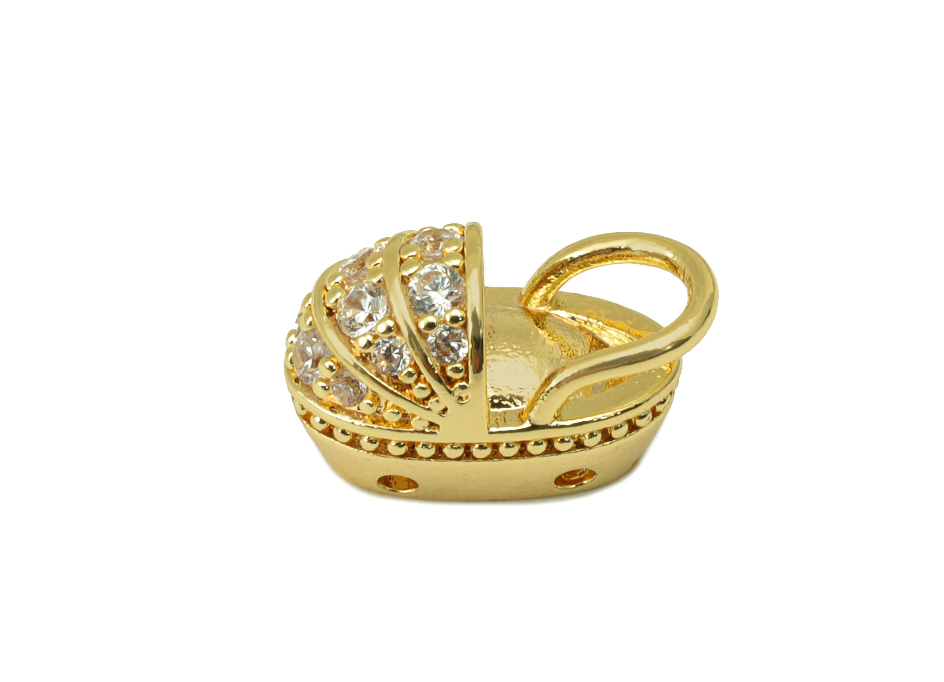 Brass CZ Clog Charm - Gold Clog Bracelet Charm -Cubic Zirconia - For Necklace - For Bracelet- 18K Real Gold Plated - 14x 9x 2.31mm- RGP6347 - DOMEDBAZAAR