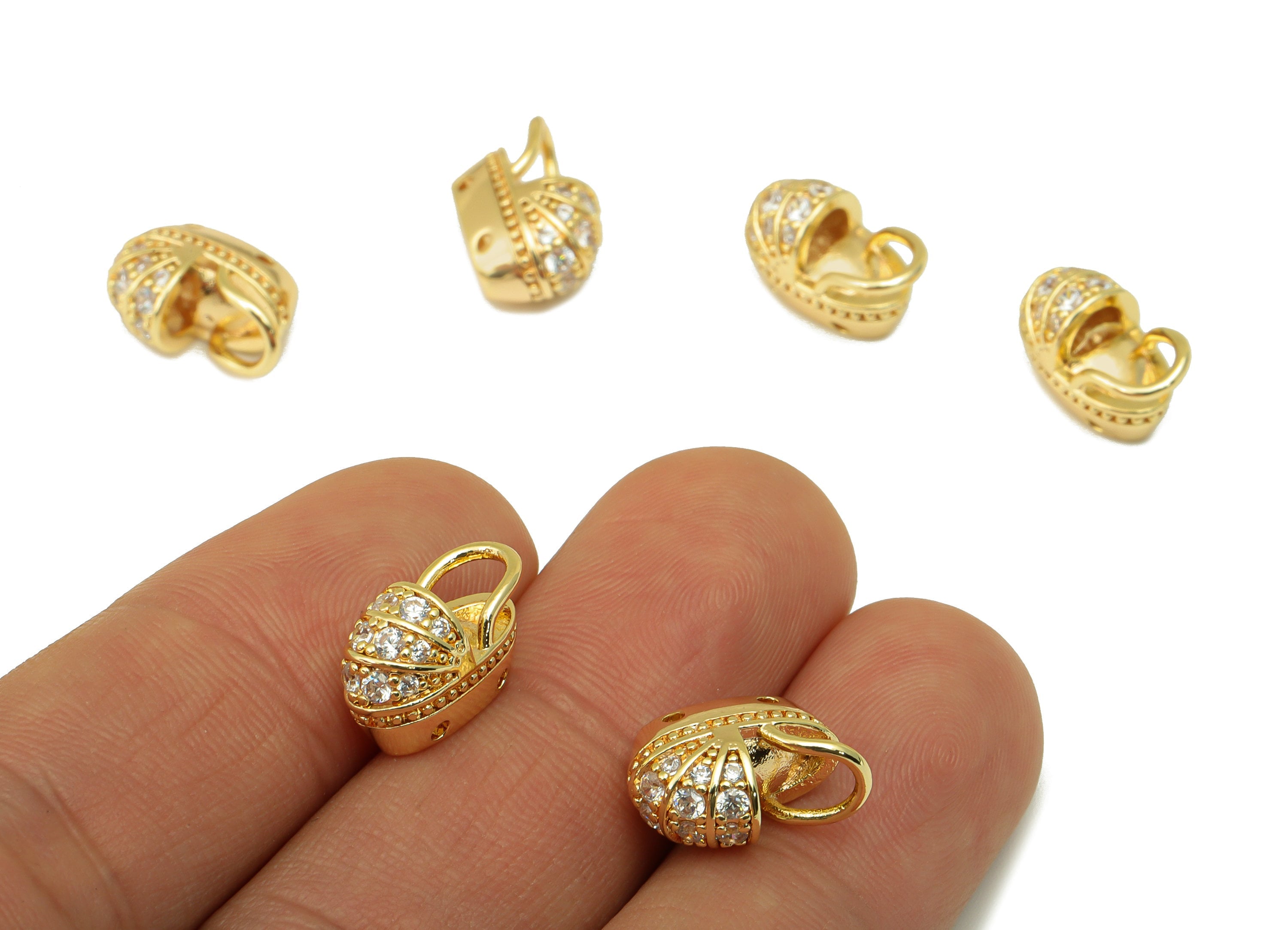 Brass CZ Clog Charm - Gold Clog Bracelet Charm -Cubic Zirconia - For Necklace - For Bracelet- 18K Real Gold Plated - 14x 9x 2.31mm- RGP6347 - DOMEDBAZAAR