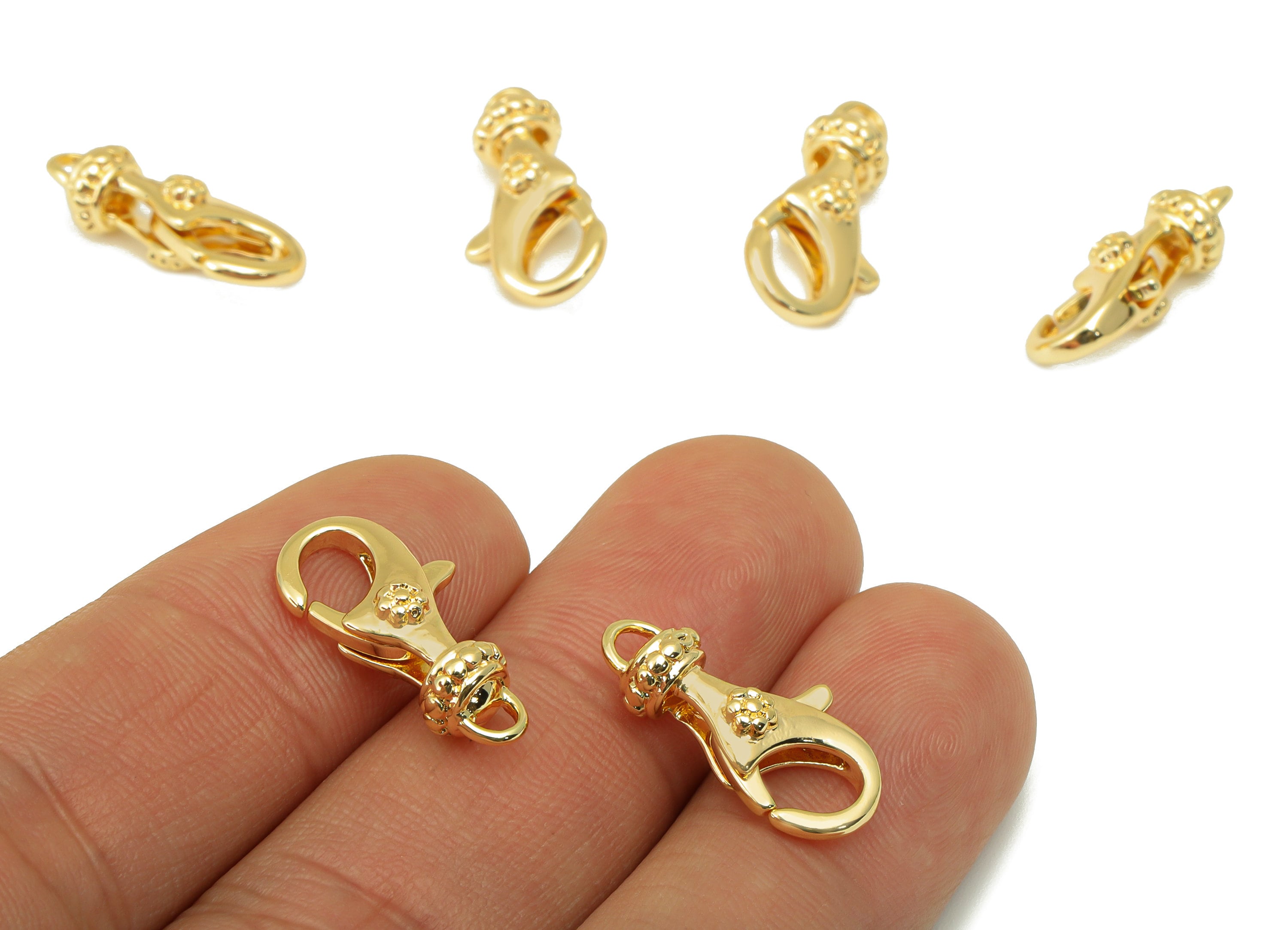 Brass Lobster Clasp - Brass Rose Dot Clasp -Gold Flower Clasp - For Necklace - For Bracelet- 18K Real Gold Plated - 19.87x9x6.45mm - RGP6359 - DOMEDBAZAAR