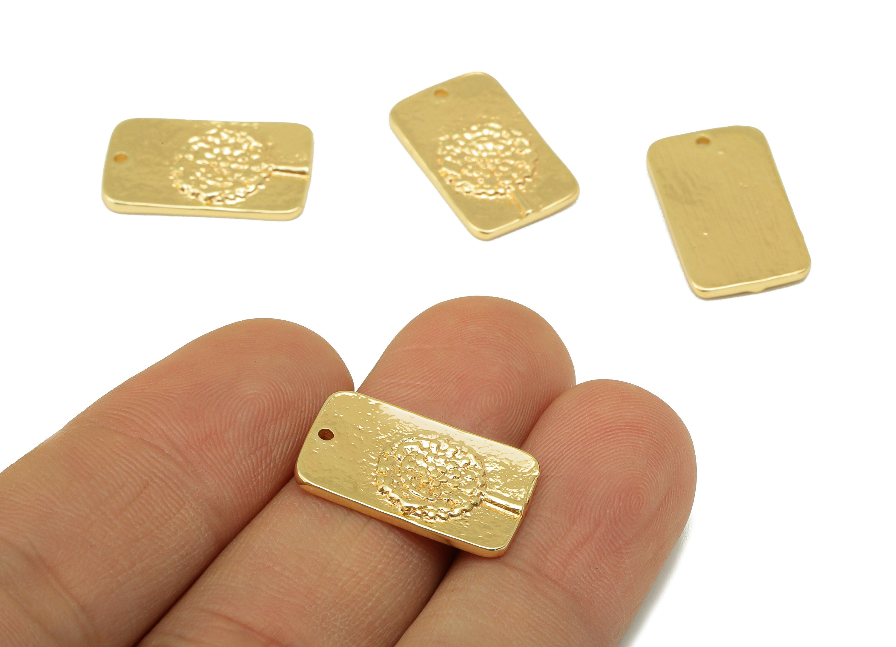 Brass Flower Charm - Brass Hammered Dandelion Charm - Textured Botanical Earring- For Necklace -18K Real Gold Plated-20x12x 1.73mm- RGP6363 - DOMEDBAZAAR