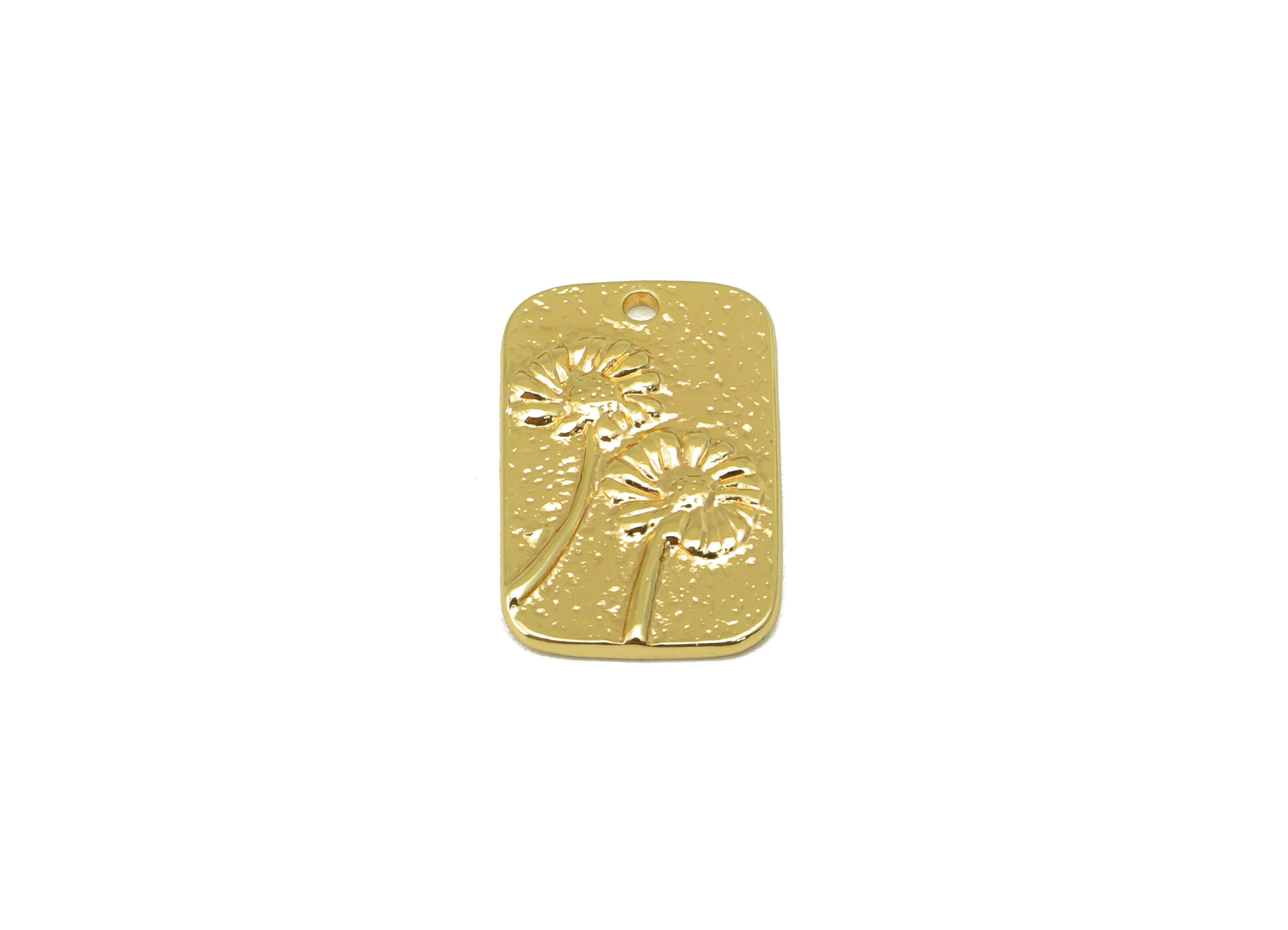 Brass Flower Charm - Brass Diasy Earring Charm - Hammered Botanical Earring - For Necklace - 18K Real Gold Plated - 17x11x1mm - RGP6365 - DOMEDBAZAAR