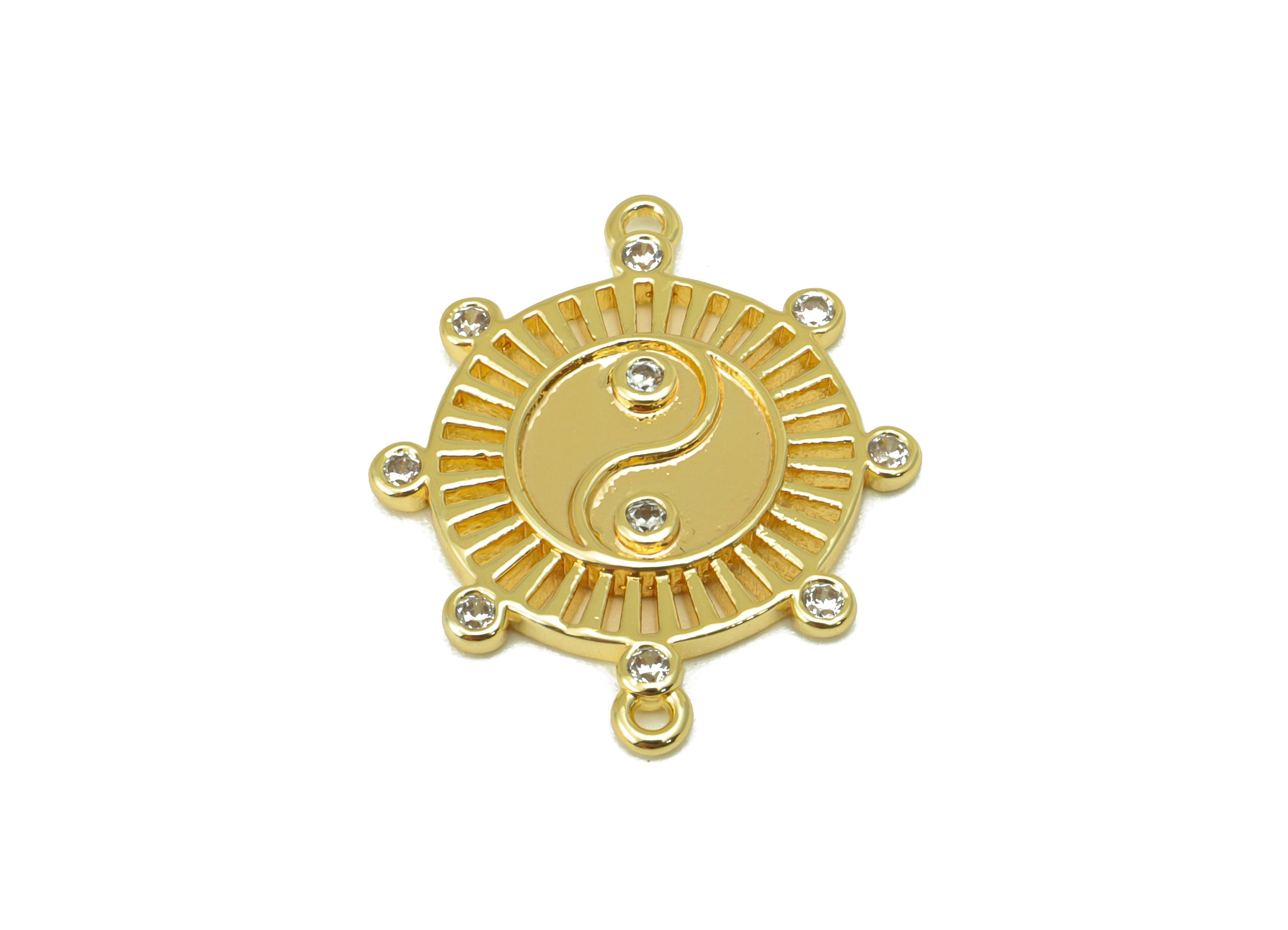 Brass yin yang Earring - Brass Gold yin yang Connector - Cubic Zircon -CZ Bracelet Charm - 18K Real Gold Plated - 22.47x19x2.17mm - RGP6366 - DOMEDBAZAAR