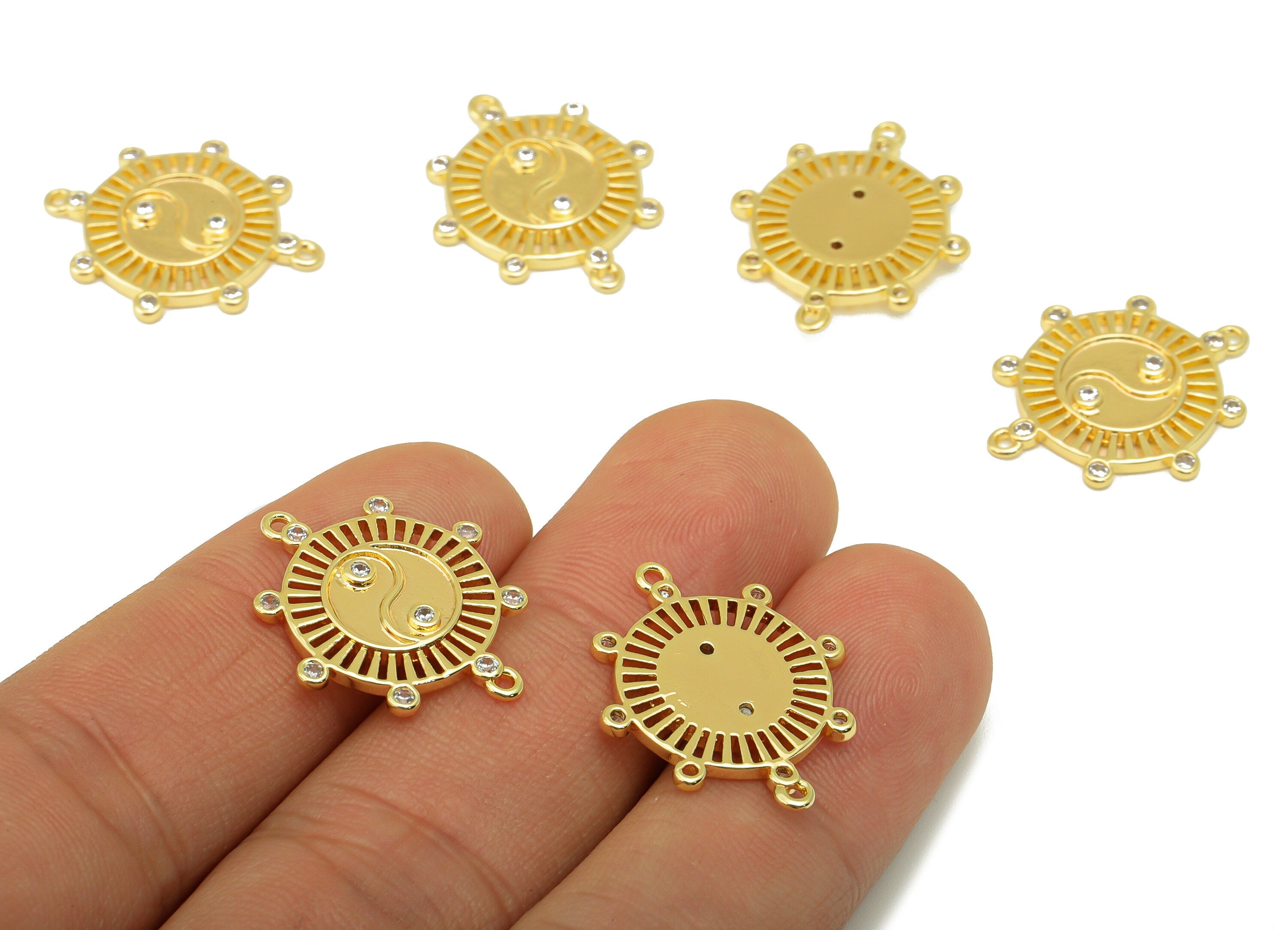 Brass yin yang Earring - Brass Gold yin yang Connector - Cubic Zircon -CZ Bracelet Charm - 18K Real Gold Plated - 22.47x19x2.17mm - RGP6366 - DOMEDBAZAAR