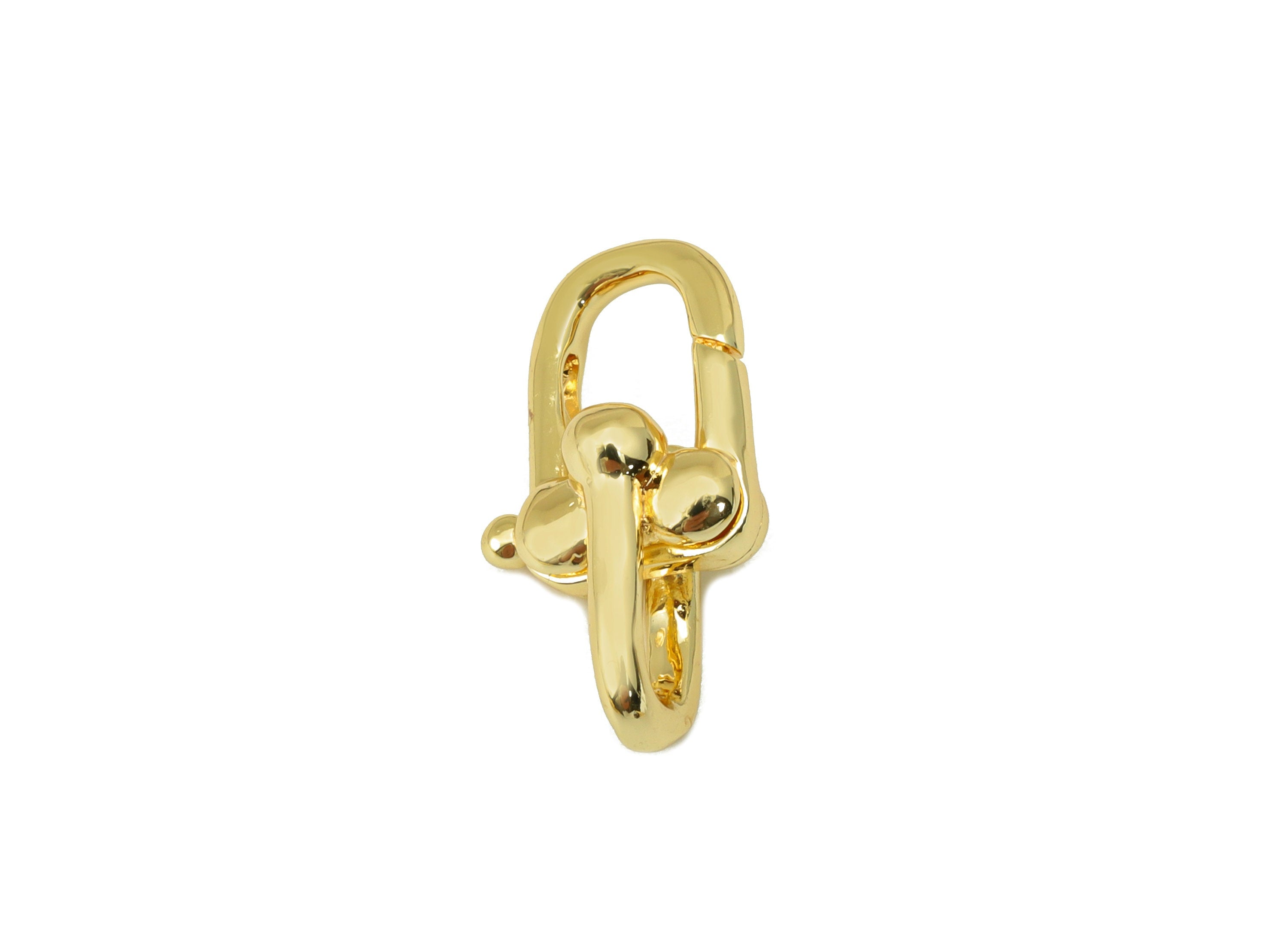 Brass Hoop Clasp - Brass Double Hoop Clasp Charm - Gold Hoop Clasp - Lobster Clasp - 18K Real Gold Plated - 19.8x 10.8x 2.18mm- RGP6379 - DOMEDBAZAAR