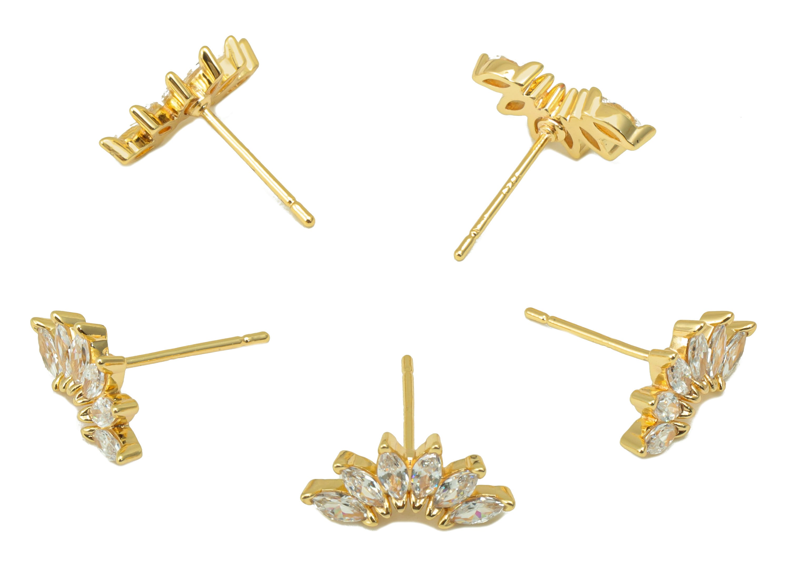 Brass Petal Earring Stud - Brass Marquies CZ Earring Post - Cubic Zirconia Earring Post - 18K Real Gold Plated - 14.36x6.67x 2.34mm- RGP6326 - DOMEDBAZAAR
