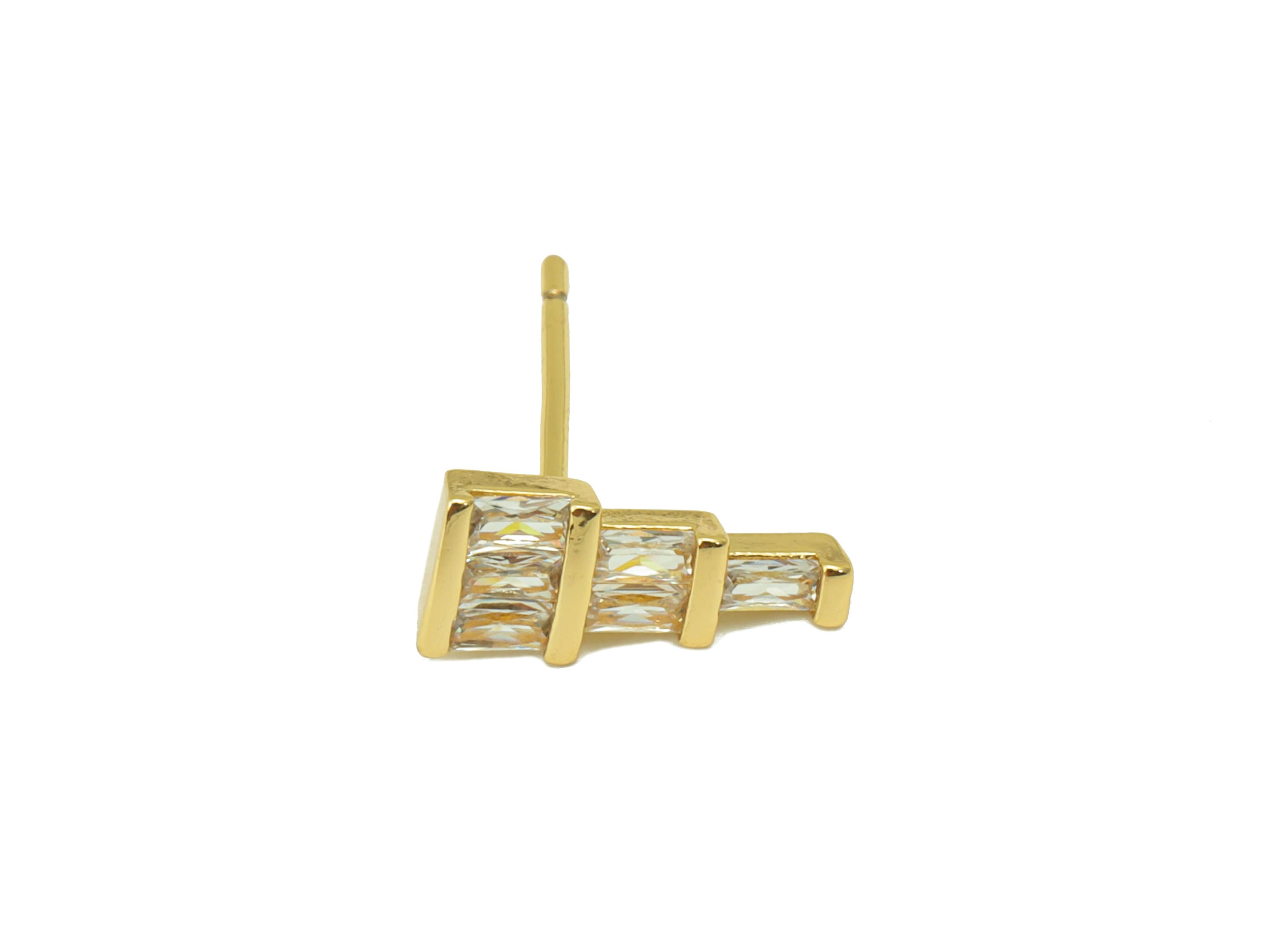 Brass Ladder Earring Stud - Brass Emerald CZ Earring Post - Cubic Zirconia Earring Post - 18K Real Gold Plated - 11.57x 5.27x 2.2mm- RGP6325 - DOMEDBAZAAR