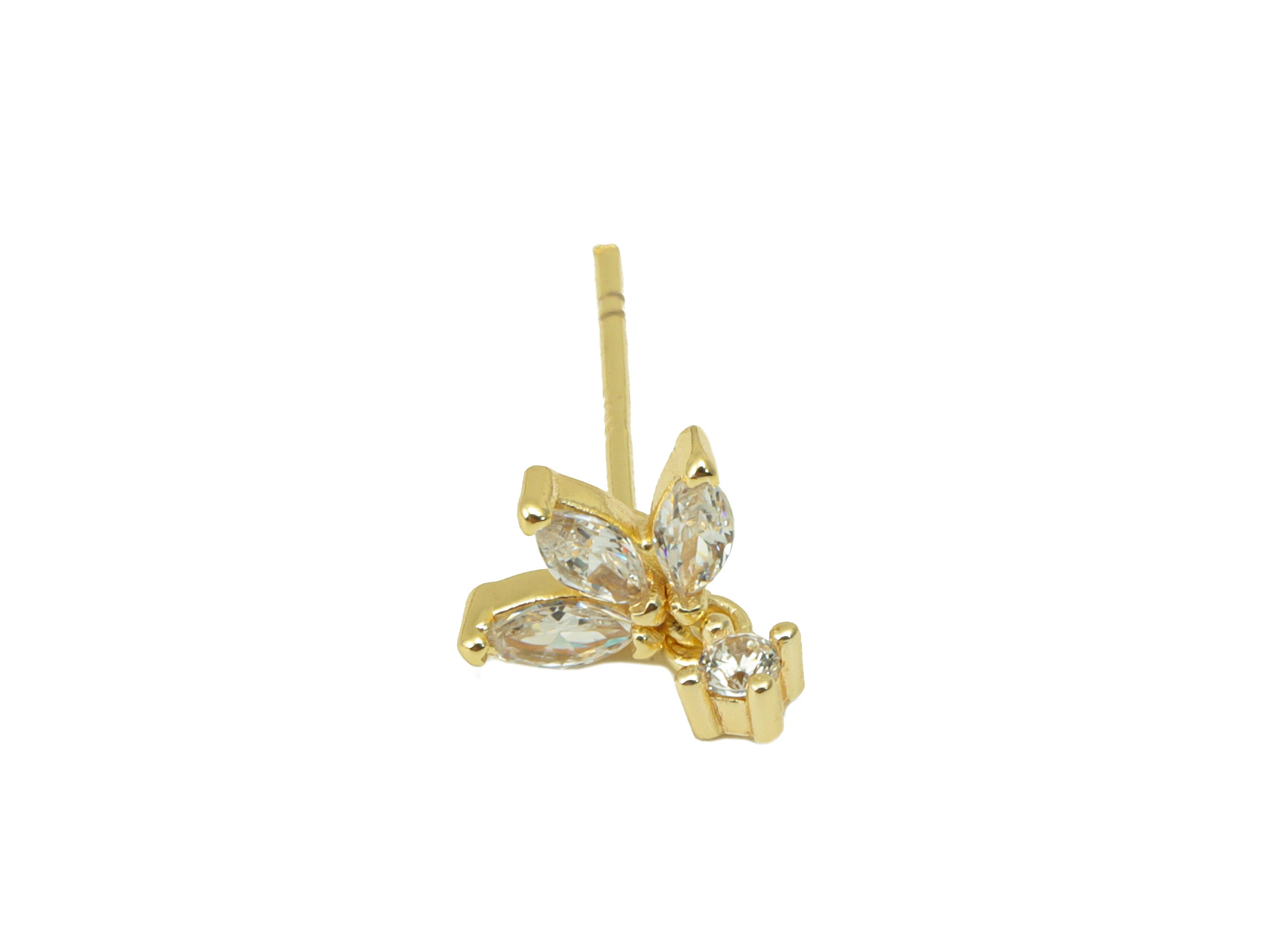 Brass Petal Earring Stud - Brass Marquise Earring Post - Shake Cubic Zirconia Earring Post - 18K Real Gold Plated - 11.09x8.1x1.9mm- RGP6391 - DOMEDBAZAAR