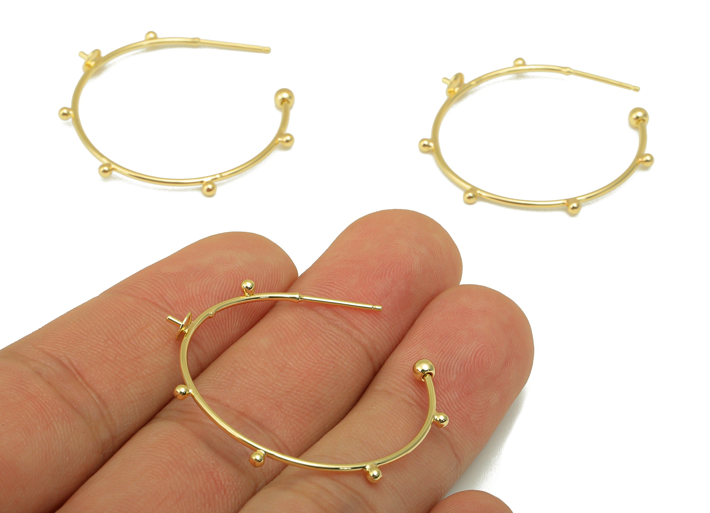 Brass Open Circle Earrings Stud - Brass Bead Ring Earring Post - Open Hoop Earring Wire - 18K Real Gold Plated - 34x35.17x 1.03mm- RGP6378 - DOMEDBAZAAR