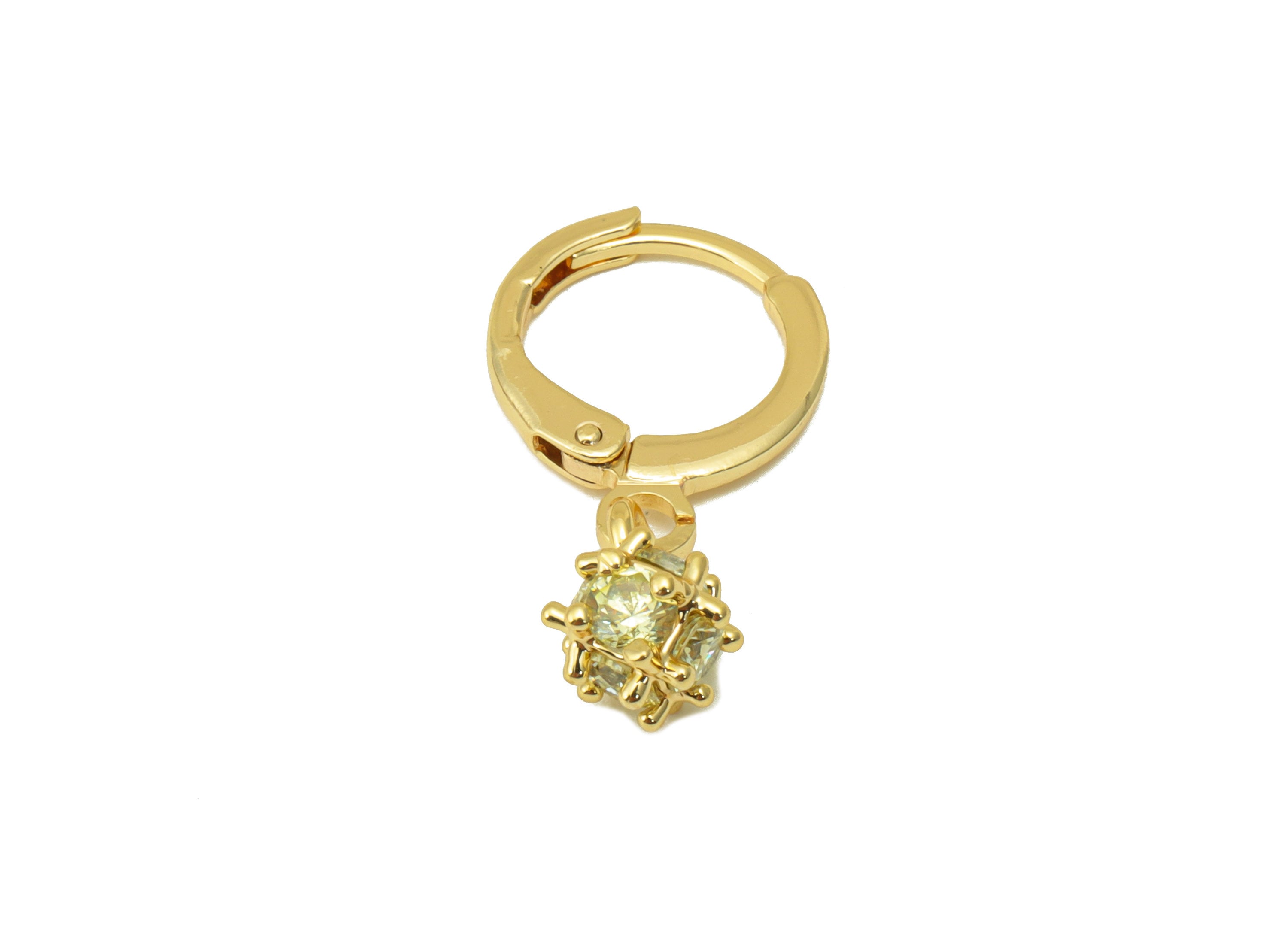 Brass Round Clasp - Brass CZ Huggie Hoop Clasp - Cubic Zirconia Ball Lever Back Clasp - 18K Real Gold Plated - 21.68x11.28x6.07mm- RGP6393 - DOMEDBAZAAR