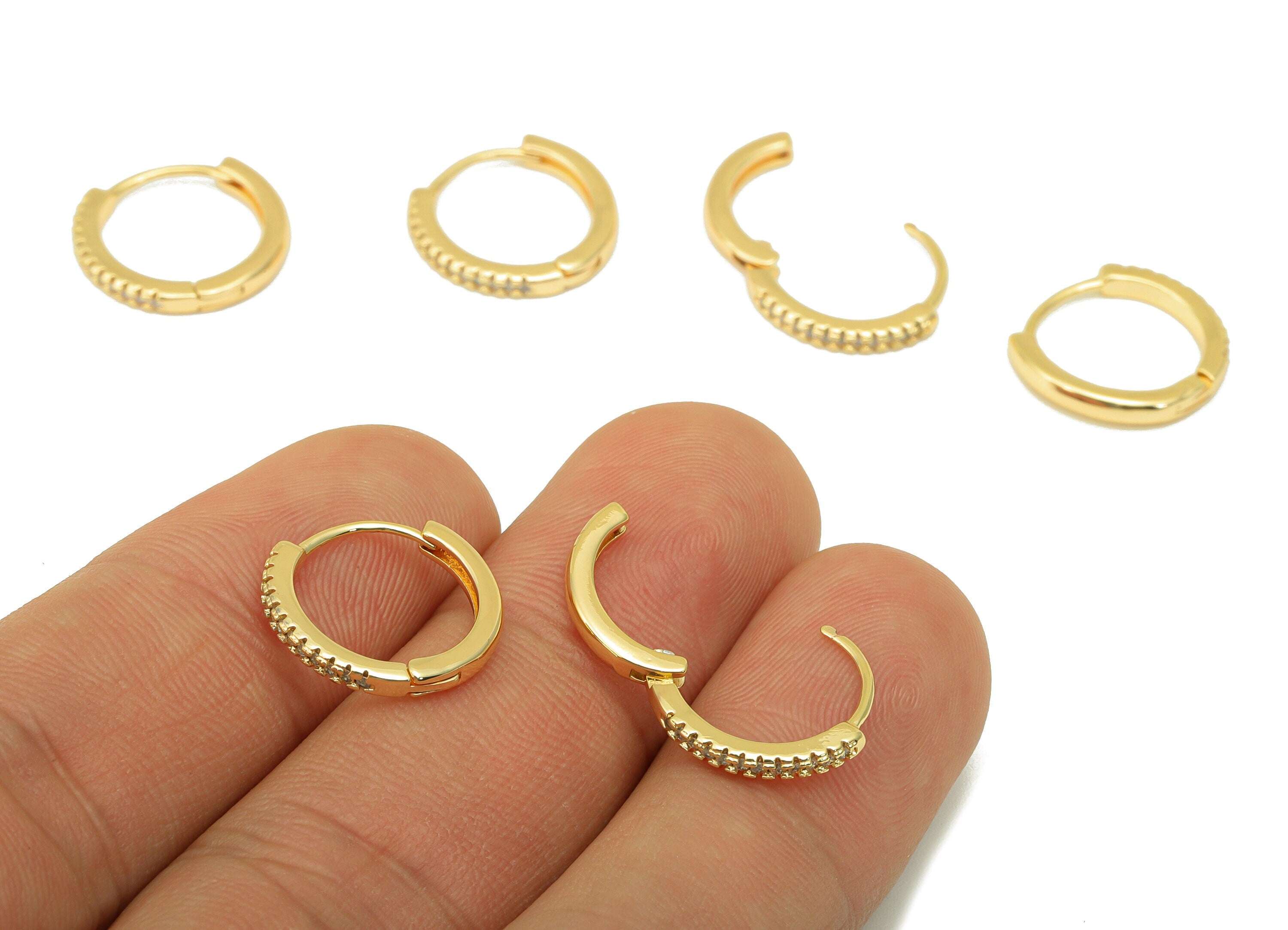 Brass Round Clasp - Brass CZ Huggie Hoop Clasp - Cubic Zirconia Circle Hoop Clasp - 18K Real Gold Plated - 14.76x13.52x2.03mm- RGP6381 - DOMEDBAZAAR