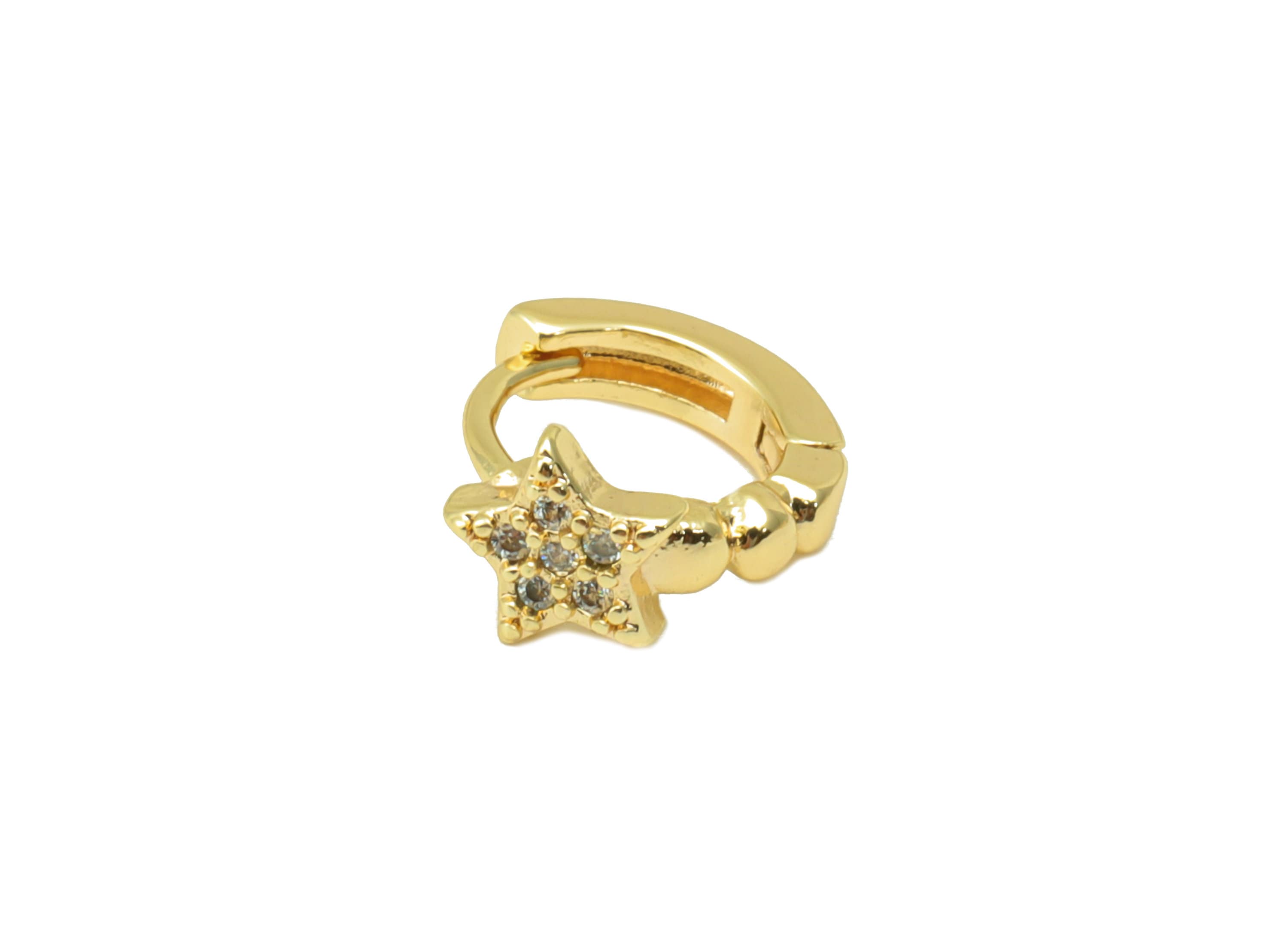 Brass Star Round Clasp - Brass CZ Huggie Hoop Clasp - Cubic Zirconia Circle Hoop Clasp - 18K Real Gold Plated - 10.86x8.94x 2.54mm- RGP6367 - DOMEDBAZAAR
