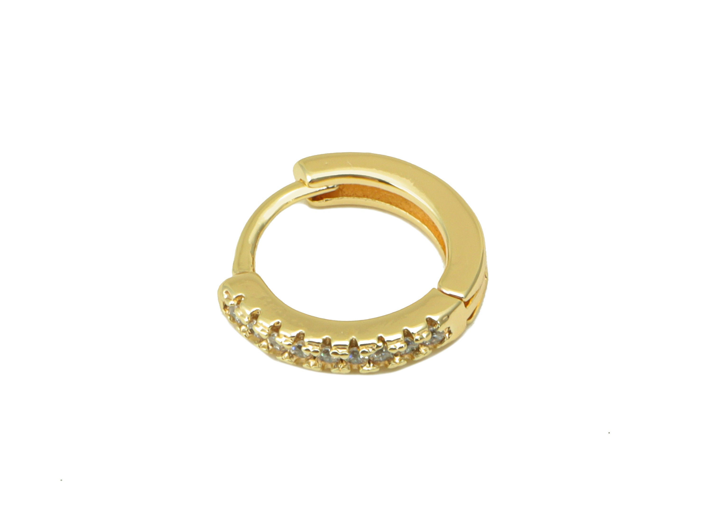 Brass Round Clasp - Brass CZ Huggie Hoop Clasp - Cubic Zirconia Circle Hoop Clasp - 18K Real Gold Plated - 10.8x10.05x1.84mm- RGP6383 - DOMEDBAZAAR