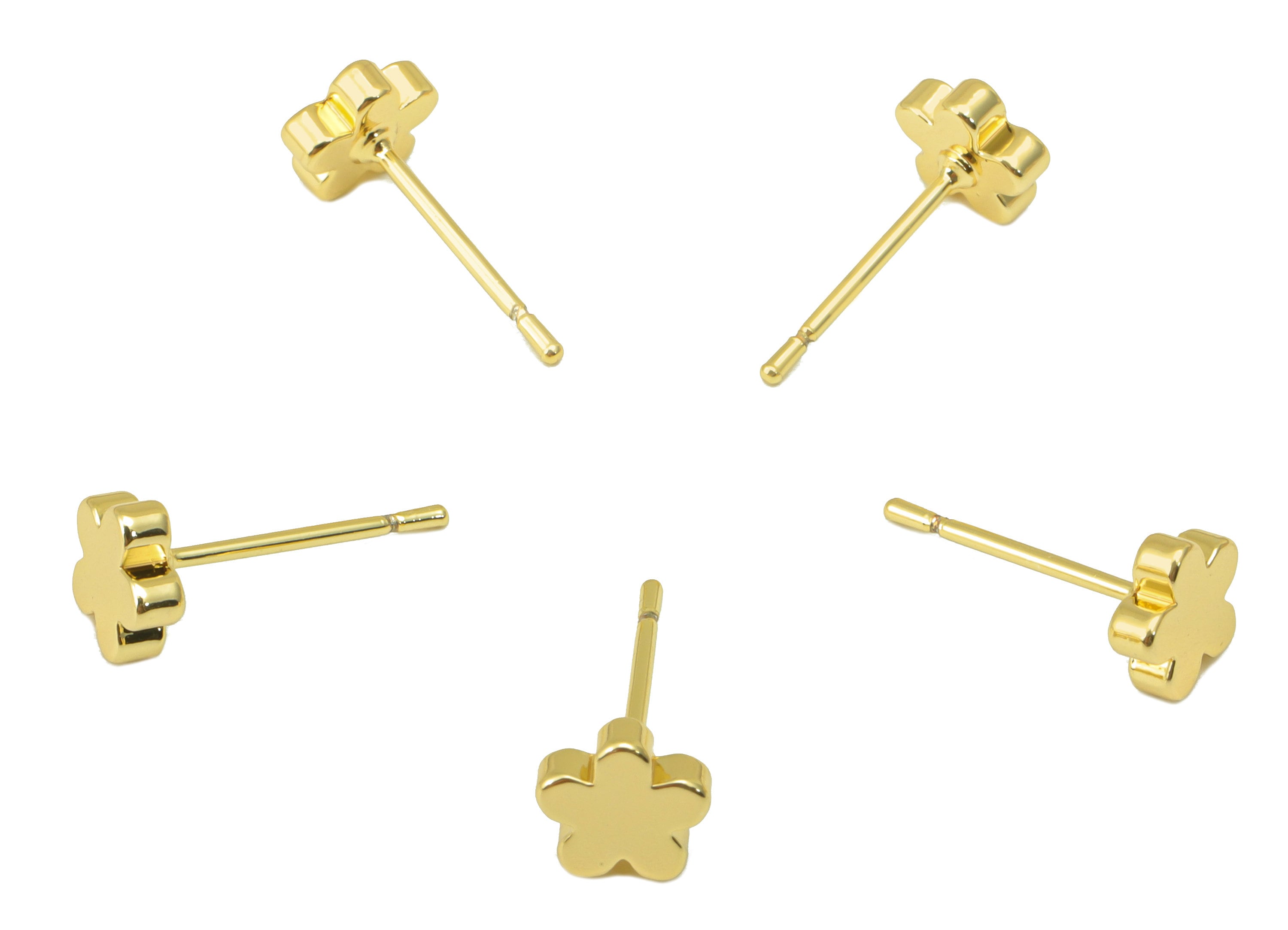 Brass Flower Earrings Stud - Brass Plum Blossom Earring Post - Botanical Earring Post - 18K Real Gold Plated - 6.23x6.23x1.87mm- RGP6245 - DOMEDBAZAAR