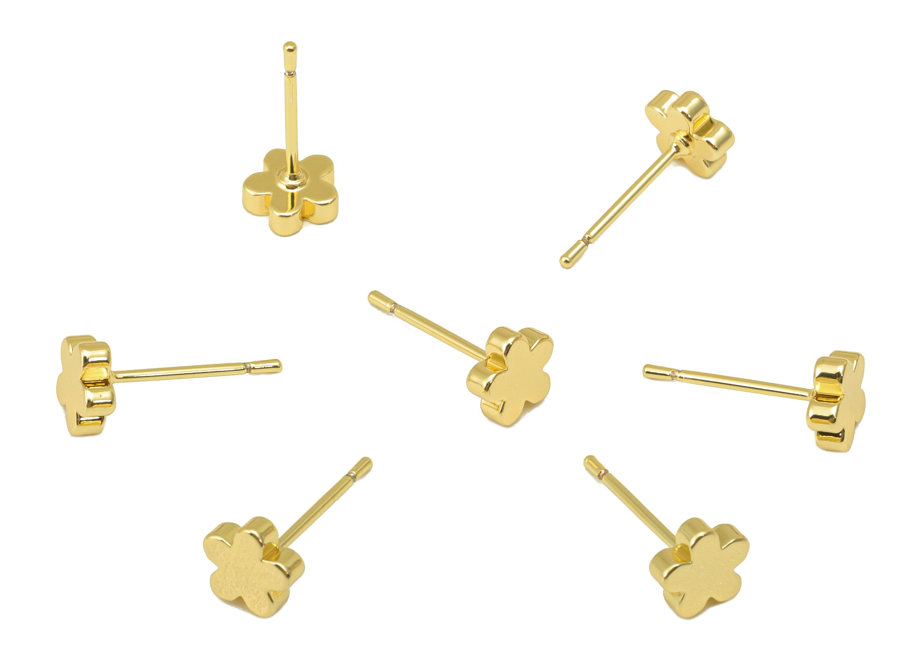 Brass Flower Earrings Stud - Brass Plum Blossom Earring Post - Botanical Earring Post - 18K Real Gold Plated - 6.23x6.23x1.87mm- RGP6245 - DOMEDBAZAAR