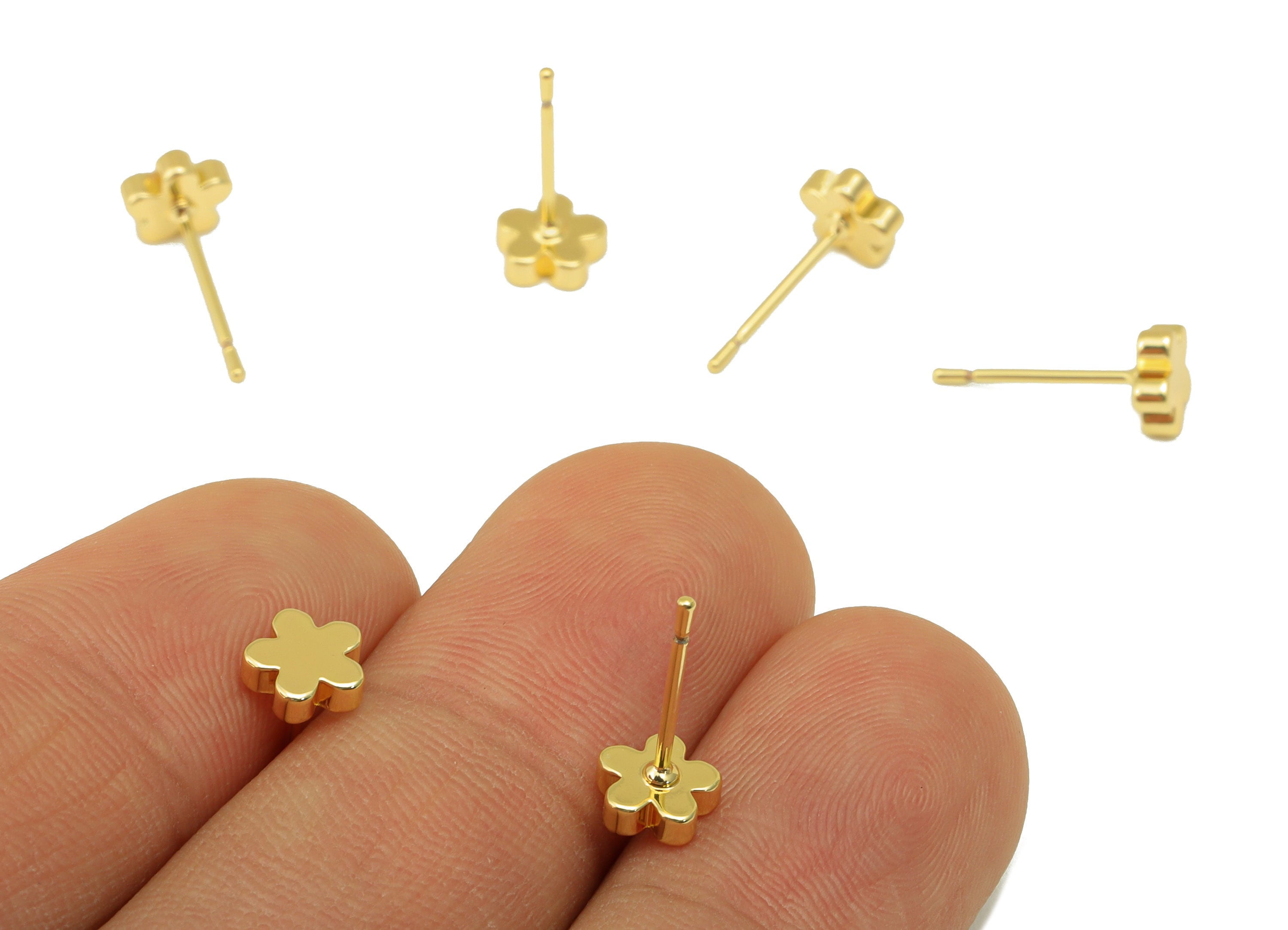 Brass Flower Earrings Stud - Brass Plum Blossom Earring Post - Botanical Earring Post - 18K Real Gold Plated - 6.23x6.23x1.87mm- RGP6245 - DOMEDBAZAAR