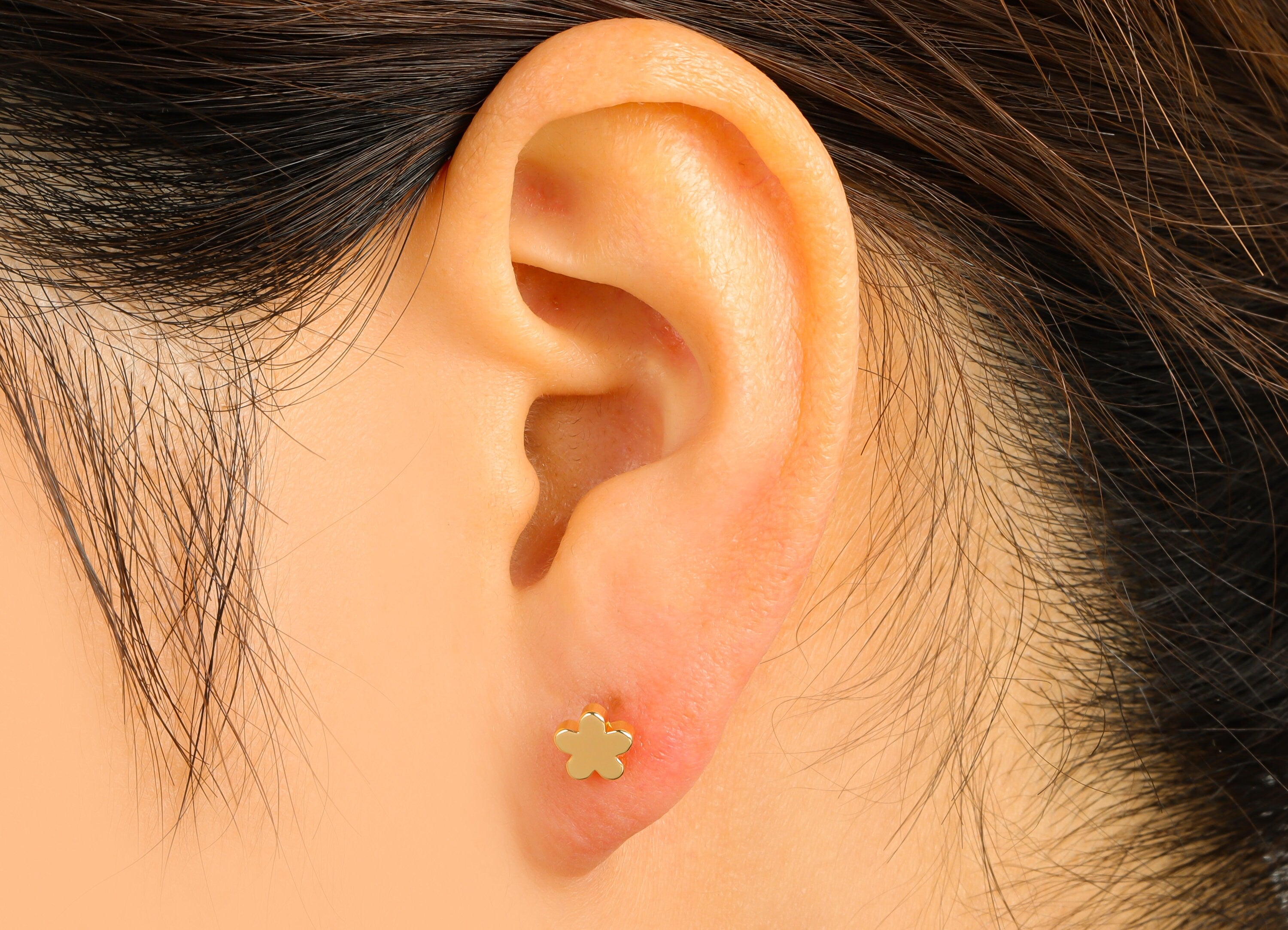 Brass Flower Earrings Stud - Brass Plum Blossom Earring Post - Botanical Earring Post - 18K Real Gold Plated - 6.23x6.23x1.87mm- RGP6245 - DOMEDBAZAAR