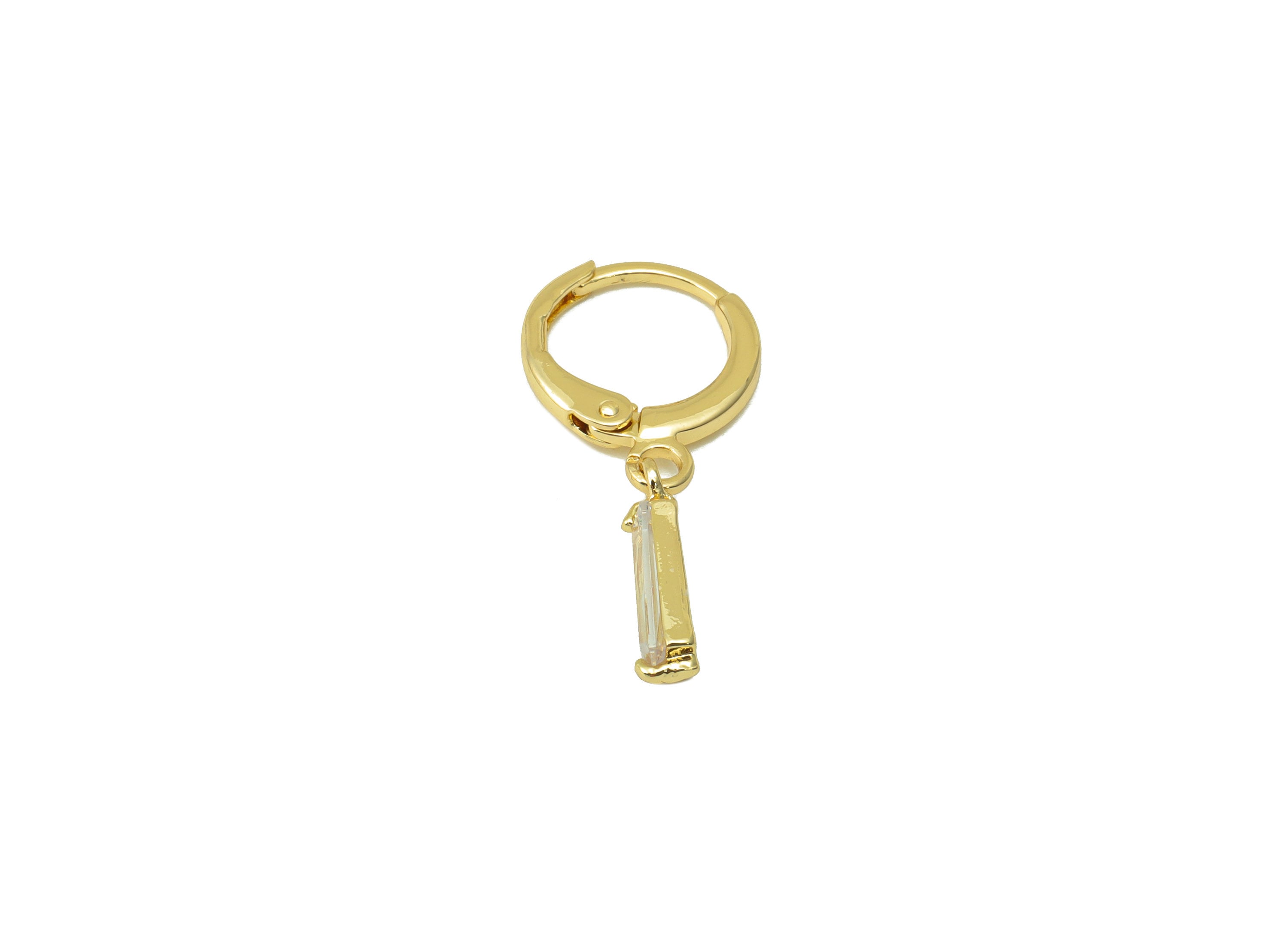 Brass Round Clasp - Brass CZ Huggie Hoop Clasp - Cubic Zirconia Emerald Lever Back Clasp - 18K Real Gold Plated - 26.4x12x2.55mm- RGP6201 - DOMEDBAZAAR