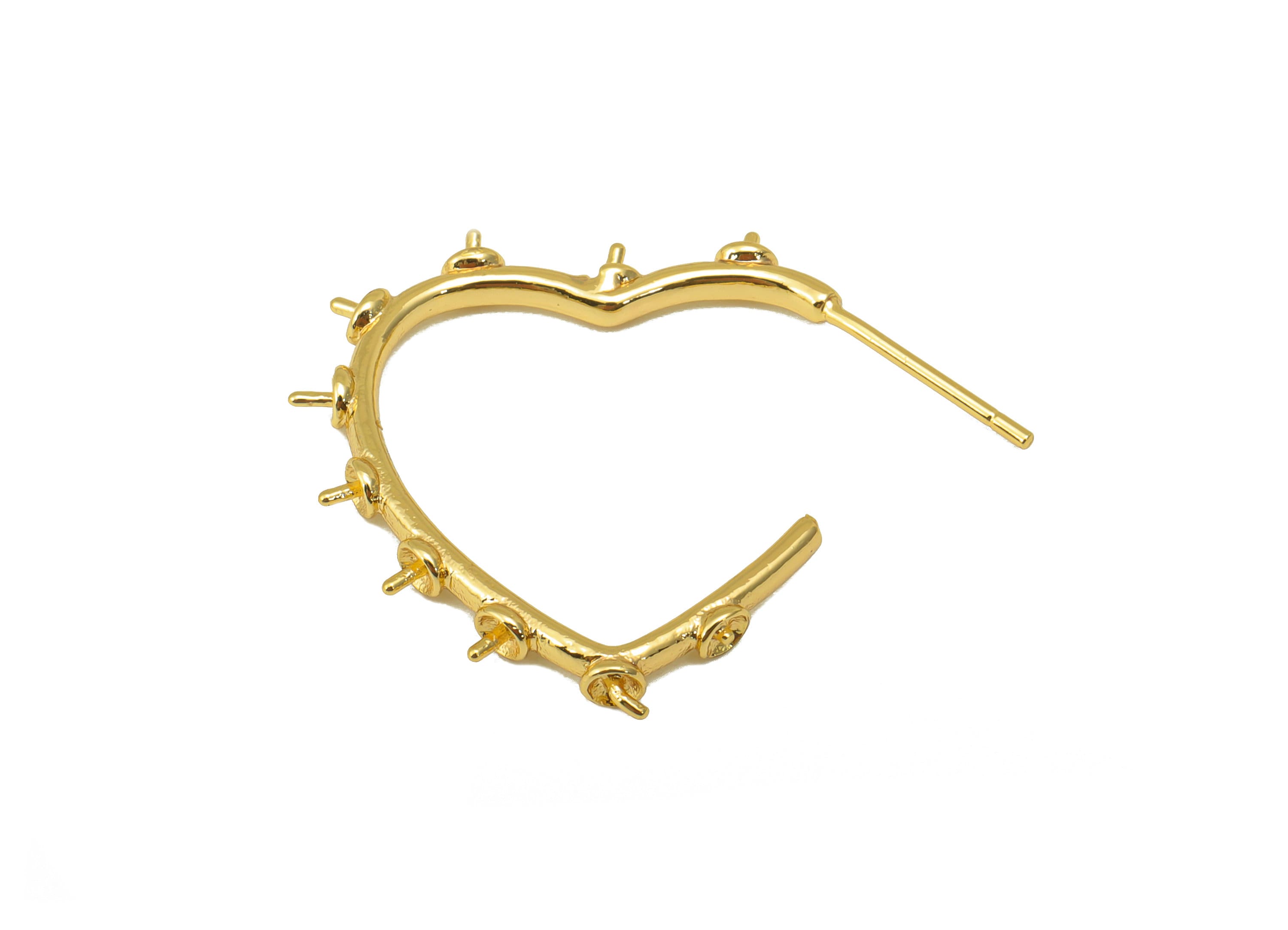 Brass Heart Earring Stud - Brass Heart Earring Post - Heart Earring Post For Pearl - 18K Real Gold Plated - 29.98x25.58x2.7mm- RGP6221 - DOMEDBAZAAR