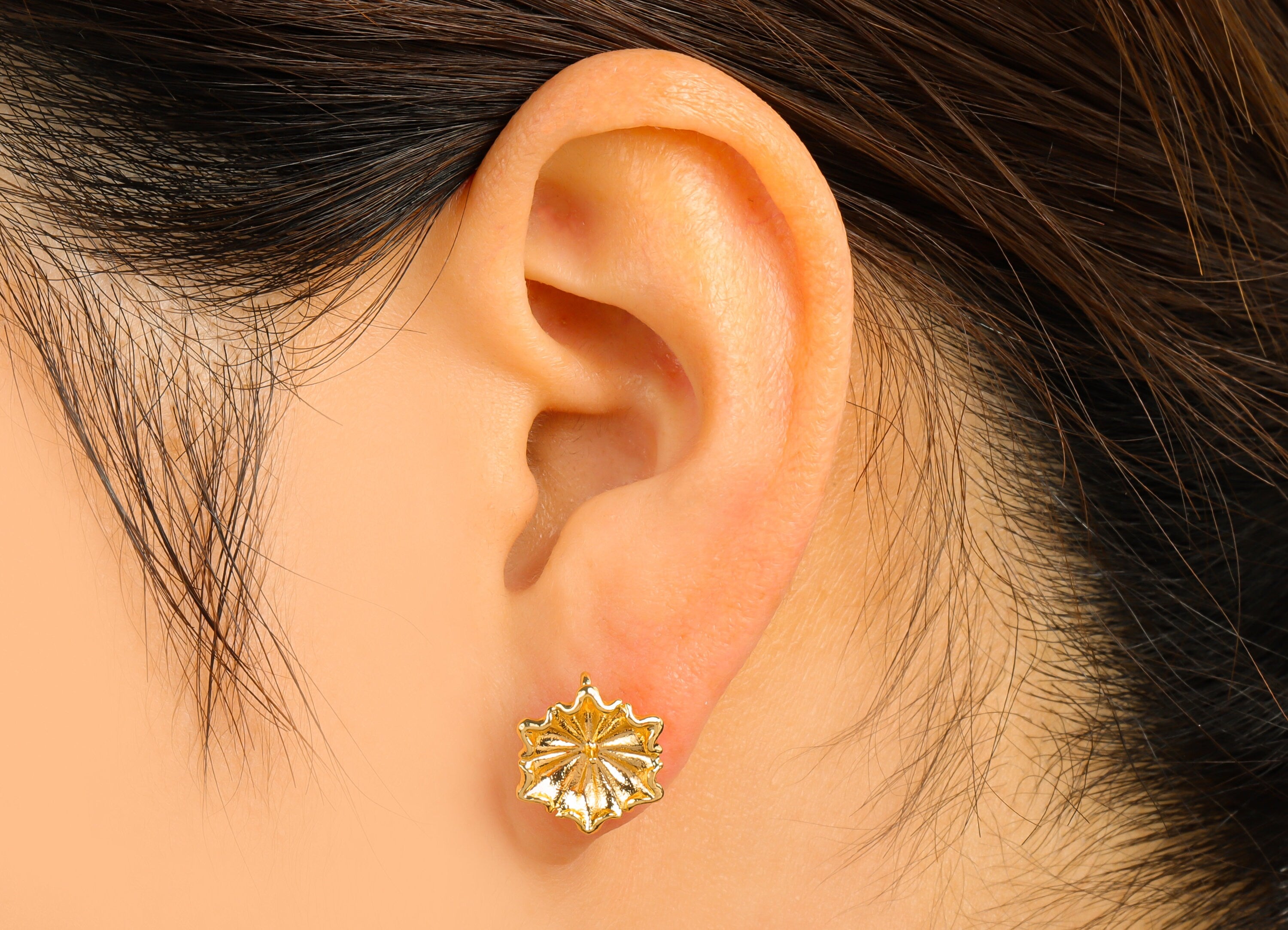 Brass Flower Earring Stud - Lotus Leaf Earring Post -Botanical Earring Post For Pearl - 18K Real Gold Plated - 12.15x12.15x 1.19mm- RGP6249 - DOMEDBAZAAR