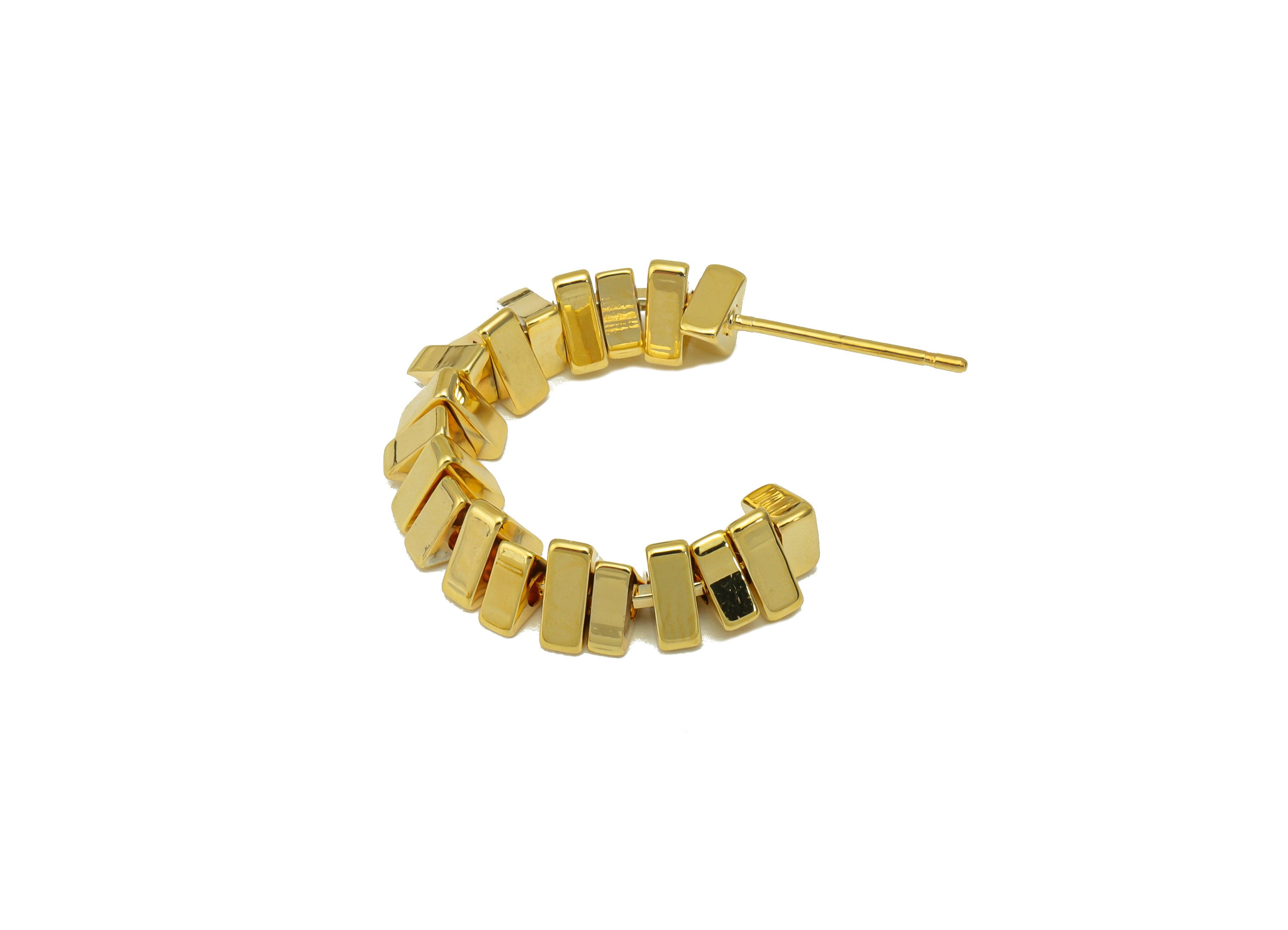 Brass Triangle Beaded Hoop Stud - Swivel Earring Post - Spacer Beads Earring Post- Open Hoop Post - 18K Real Gold Plated -22x26x5mm- RGP6279 - DOMEDBAZAAR