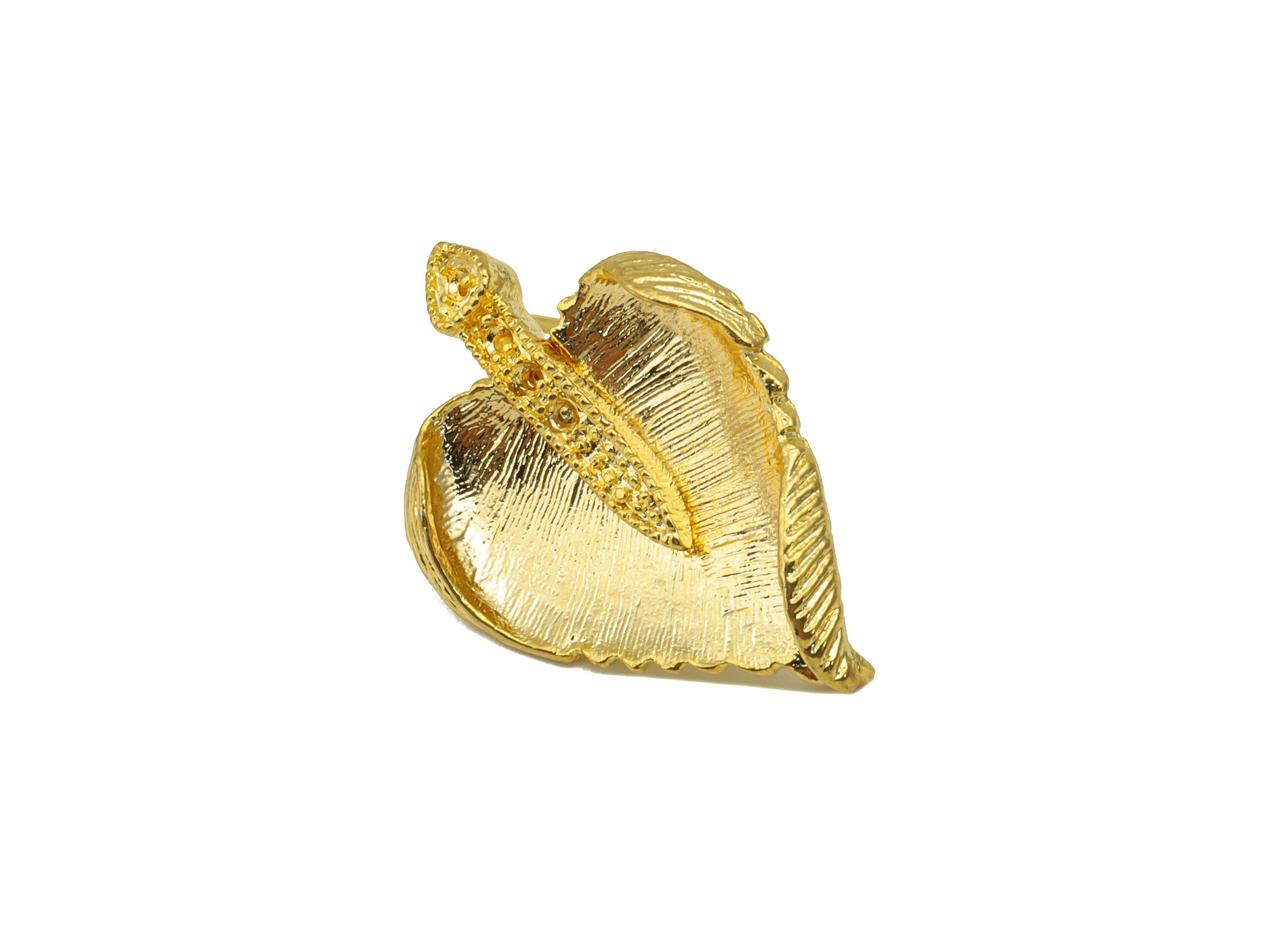 Brass Leaf Earring Stud -Textured Earring Post - Botanical Earring Post - Poplar Earring Post - 18K Real Gold Plated - 25.36x17x2mm- RGP6203 - DOMEDBAZAAR