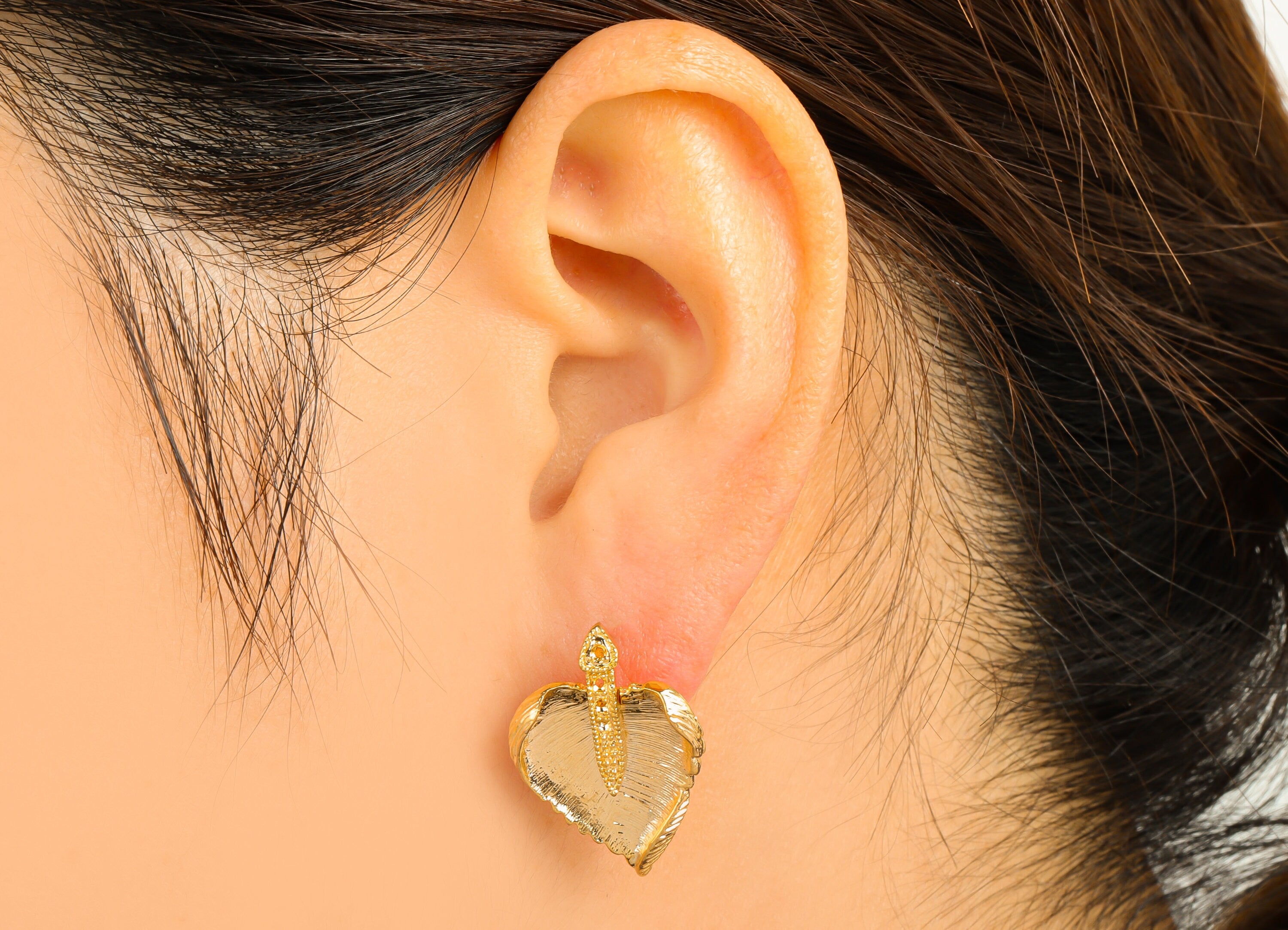 Brass Leaf Earring Stud -Textured Earring Post - Botanical Earring Post - Poplar Earring Post - 18K Real Gold Plated - 25.36x17x2mm- RGP6203 - DOMEDBAZAAR