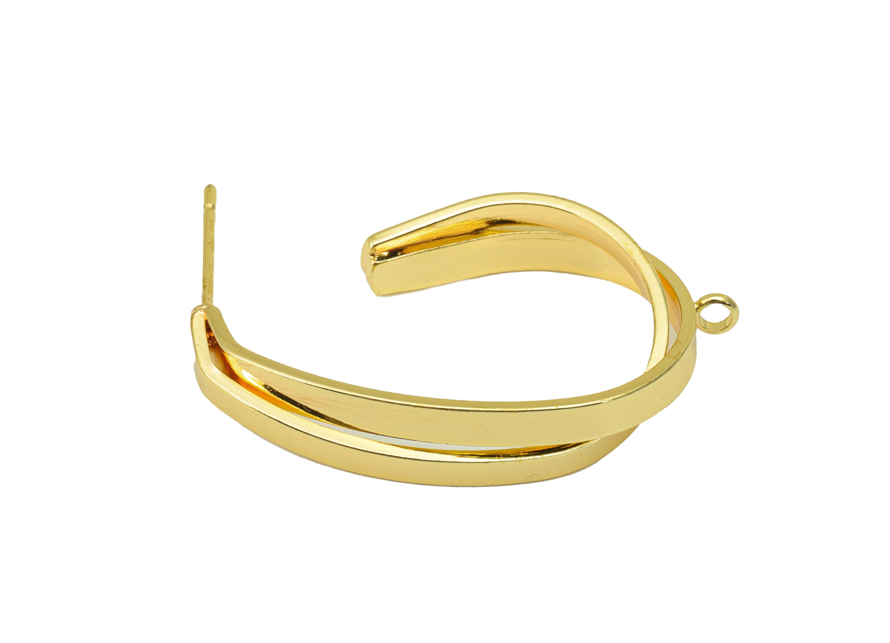 Brass Open Hoop Stud - Oval Rectangle Earring Post - Hoop Earring Post With Loop - Earring Post - 18K Real Gold Plated - 25x17x2mm- RGP6263 - DOMEDBAZAAR